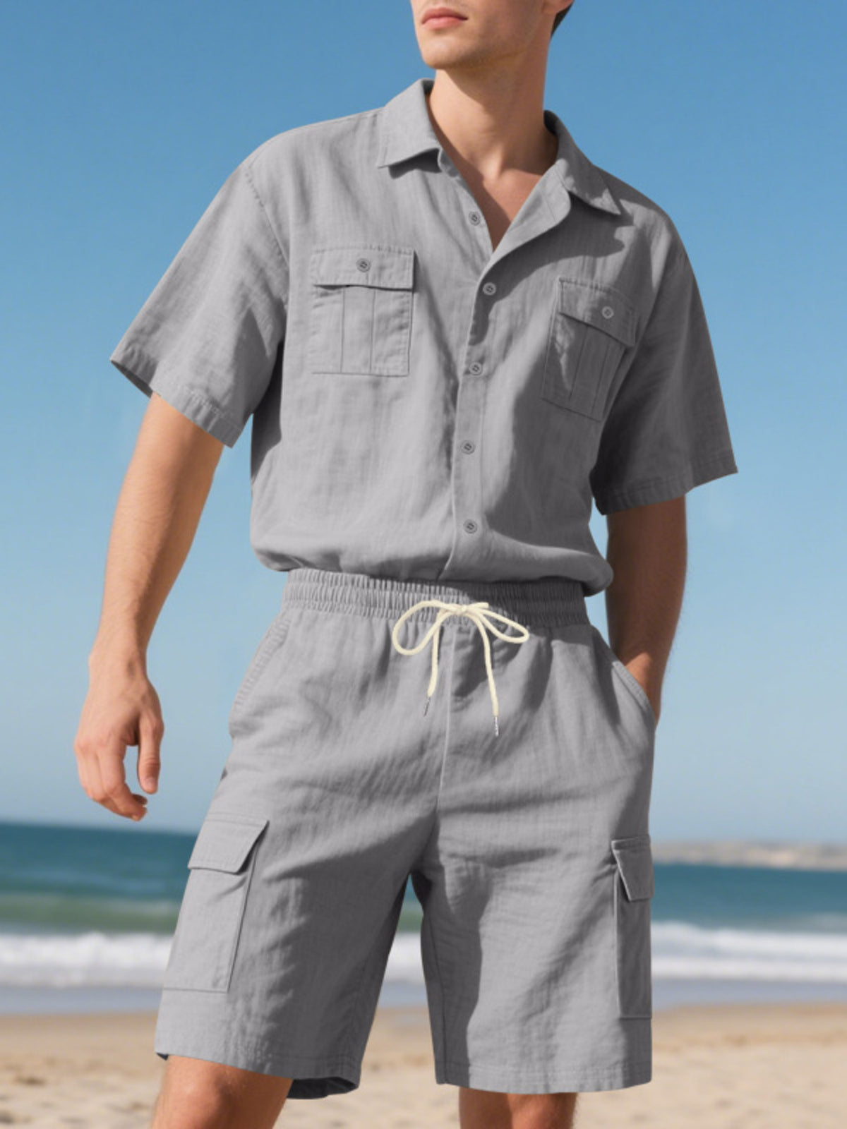 Men's Full Size Button Up Shirt and Shorts Set Plus Size - Lilixa.store