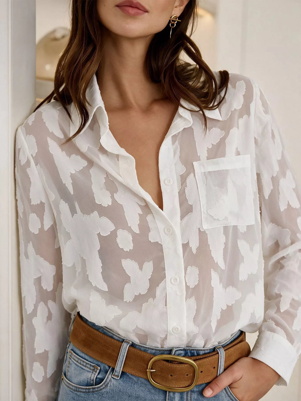 Sheer Button-Down Shirt - Lilixa.store