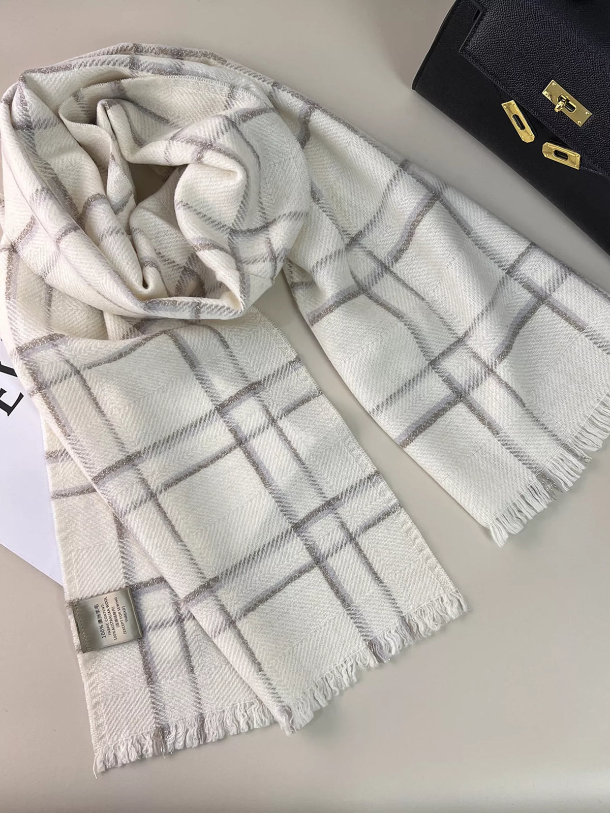100% Wool Raw Hem Plaid Scarf - Lilixa.store