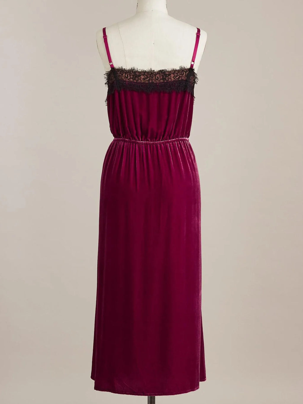 Velvet Cami Lounge Dress with Lace Trim - Lilixa.store