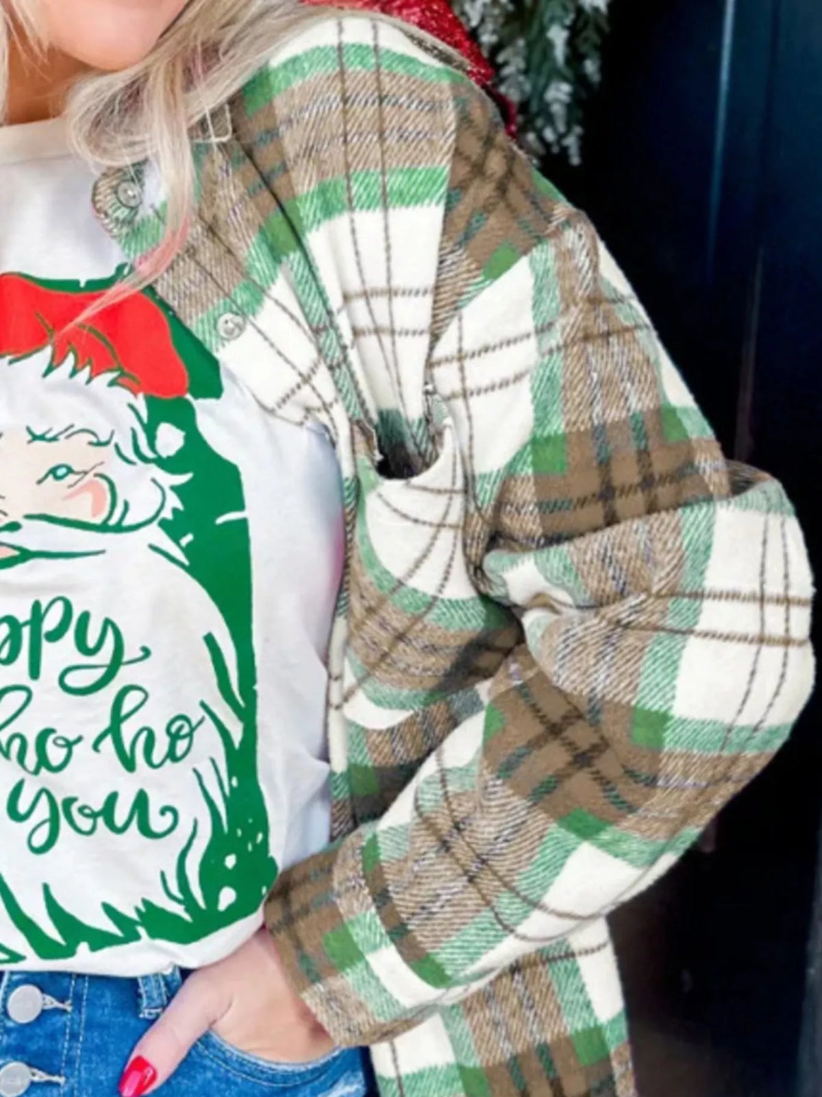 Plaid Button-Down Long Sleeve Shacket, view 7