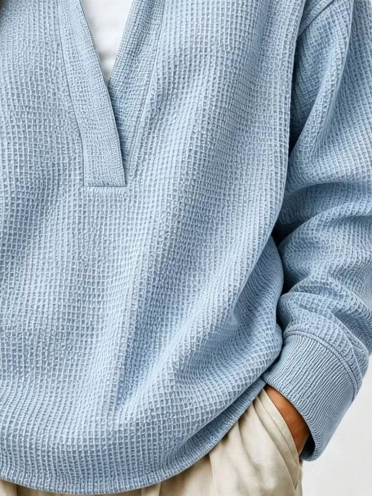 Full Size Waffle Knit Dropped Shoulder Sweatshirt Plus Size