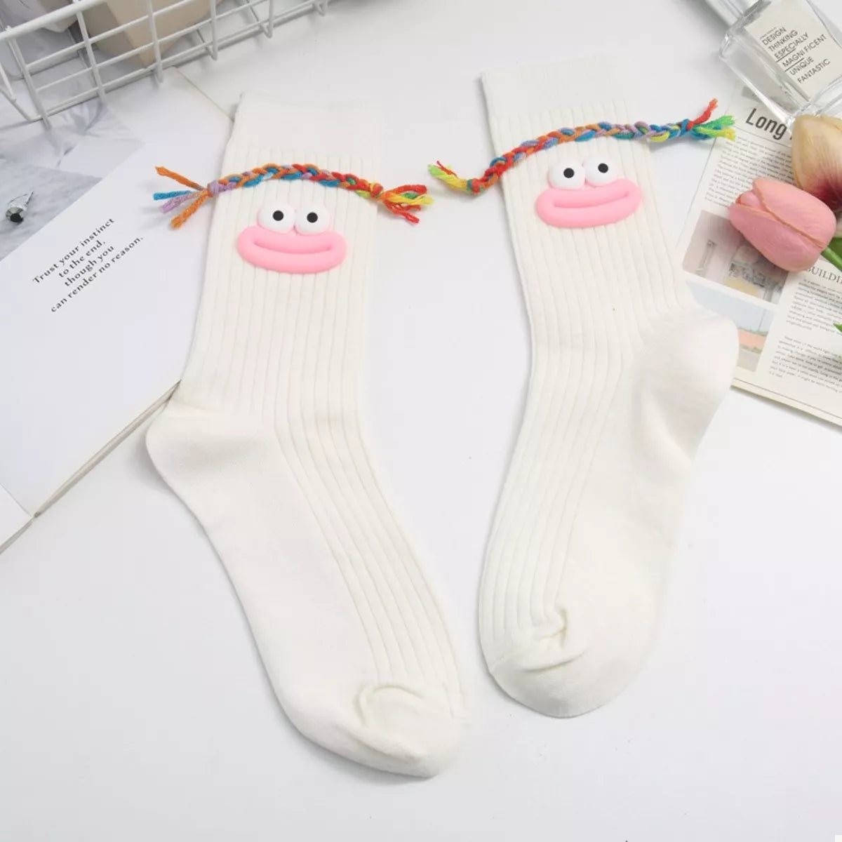 Cartoon Ribbed Knit Crew Socks - Lilixa.store