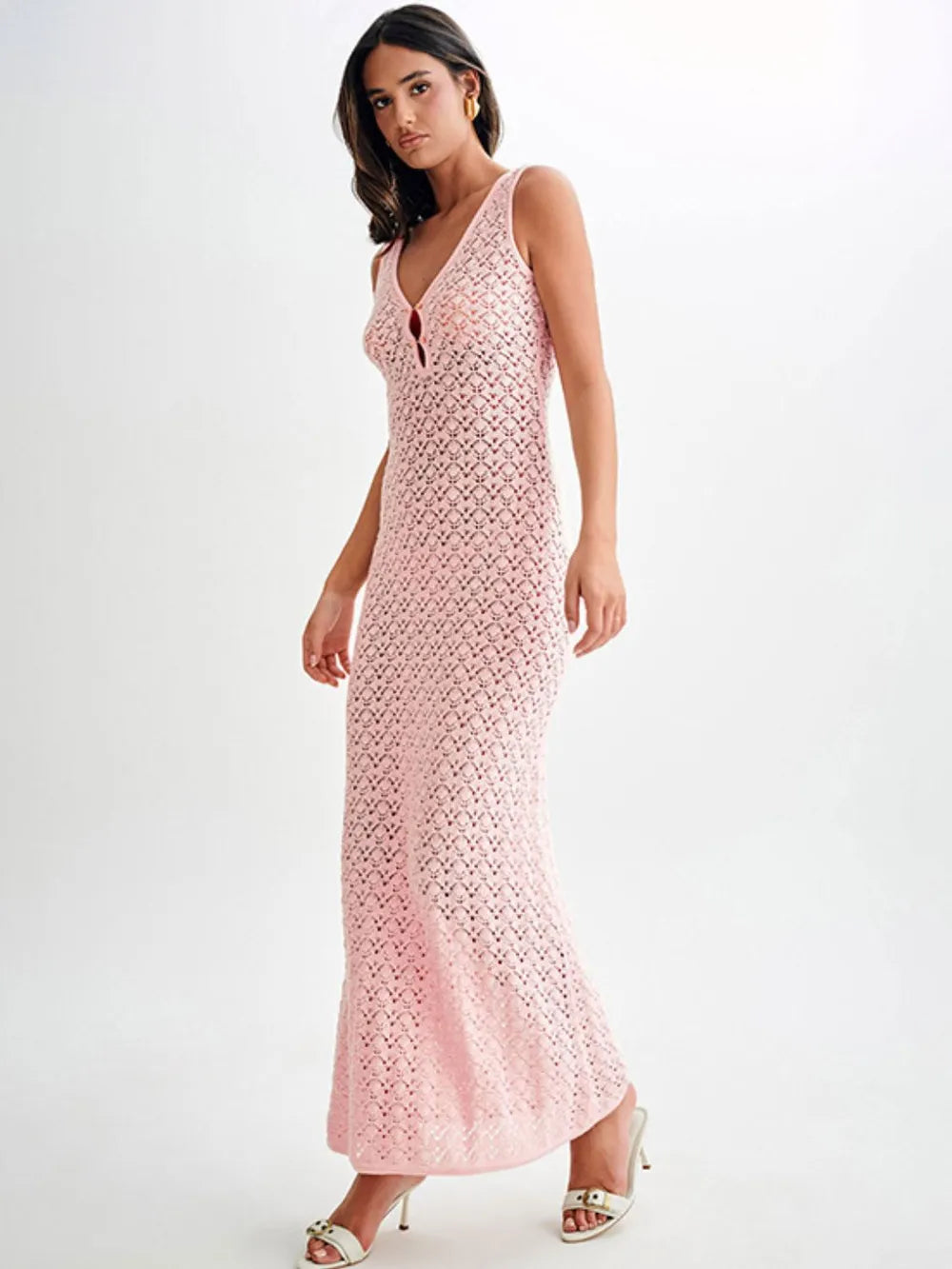 Openwork Sleeveless Maxi Dress - Lilixa.store