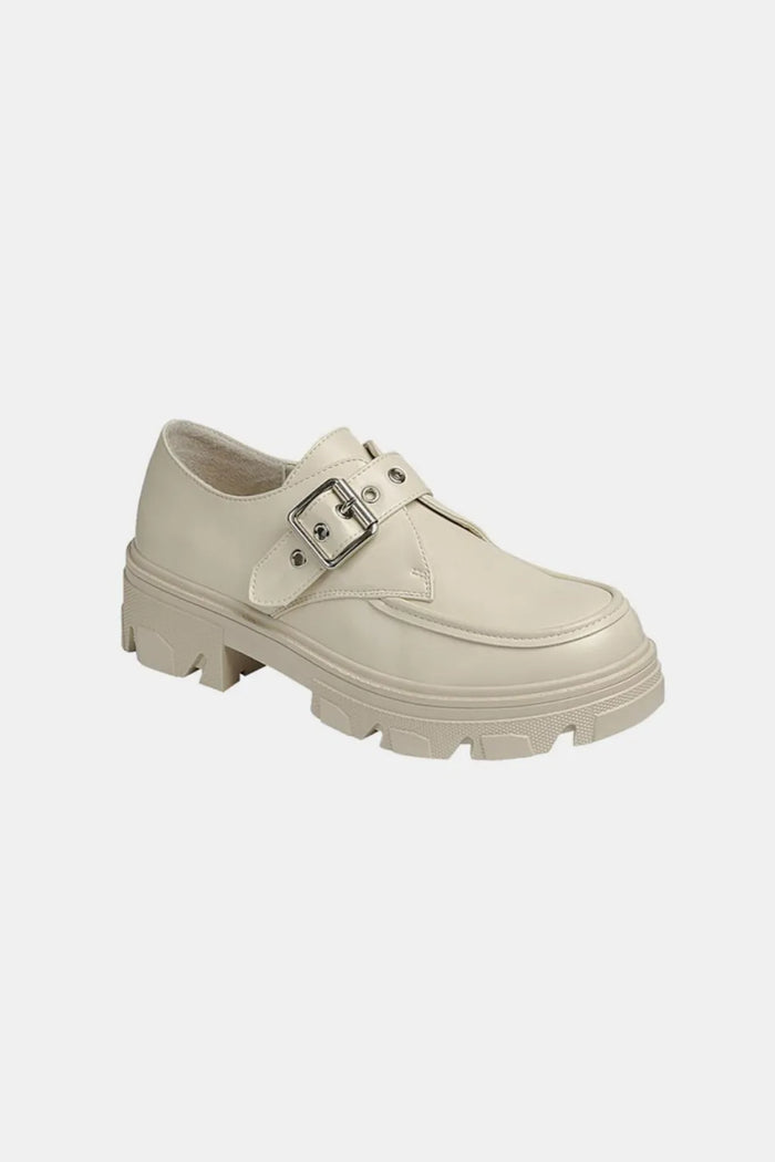 Forever Link Buckled Platform Lug Sole Loafers in Bone