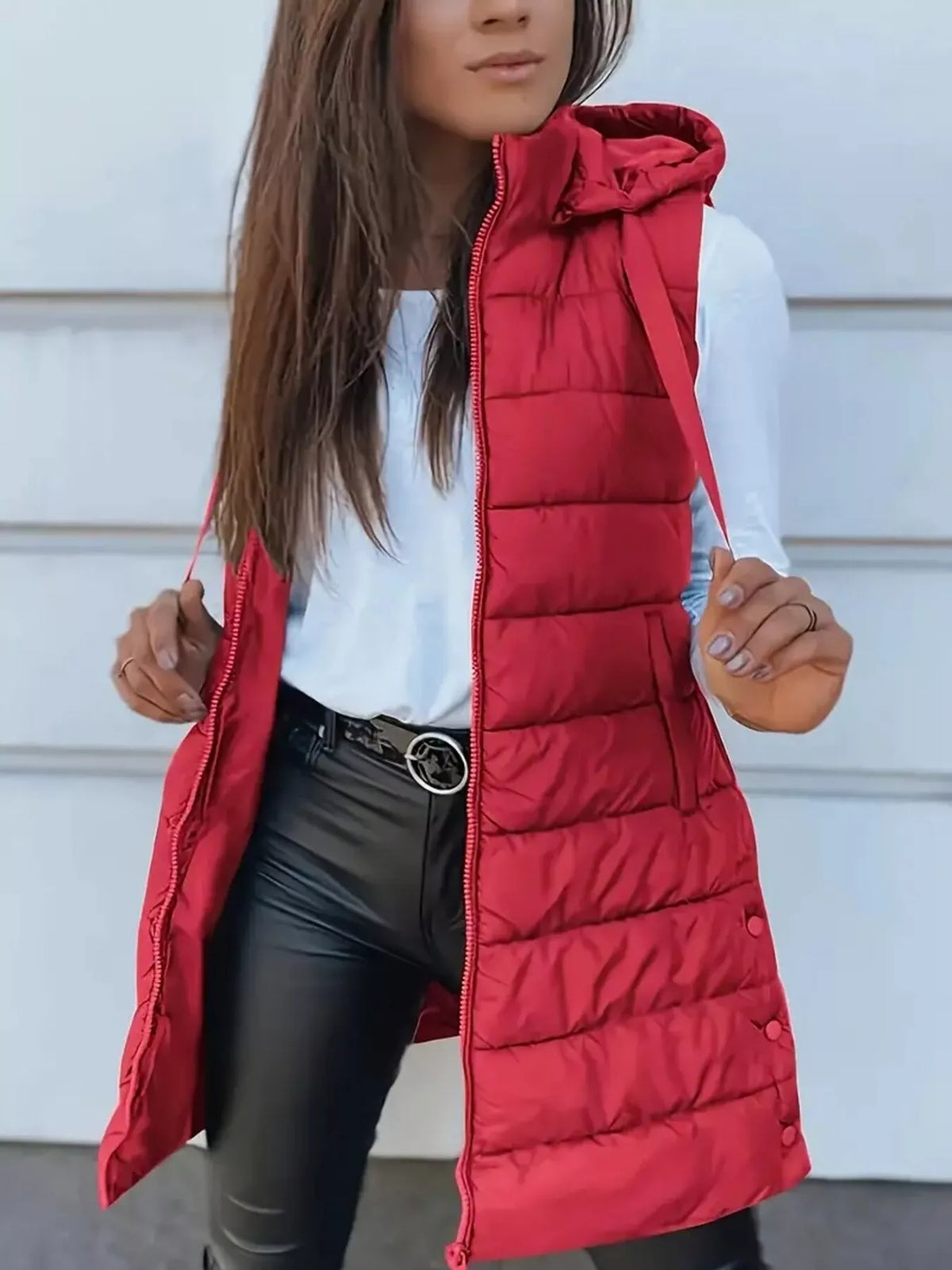 Zip Up Longline Hooded Puffer Vest Coat - Lilixa.store