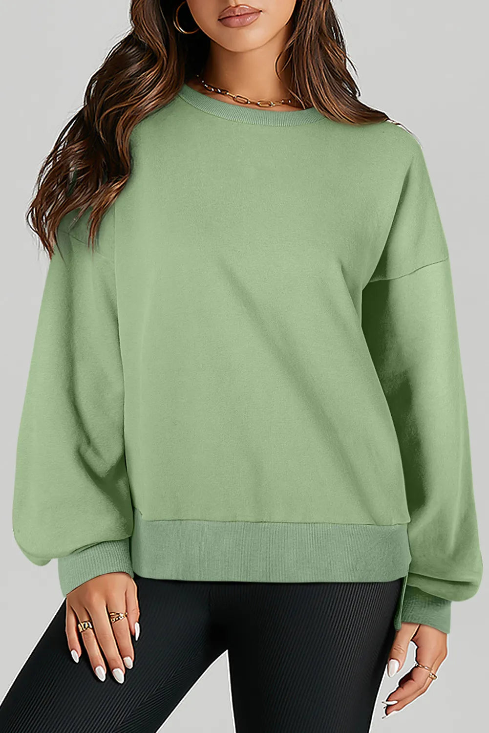 High-Low Round Neck Long Sleeve Sweatshirt - Lilixa.store