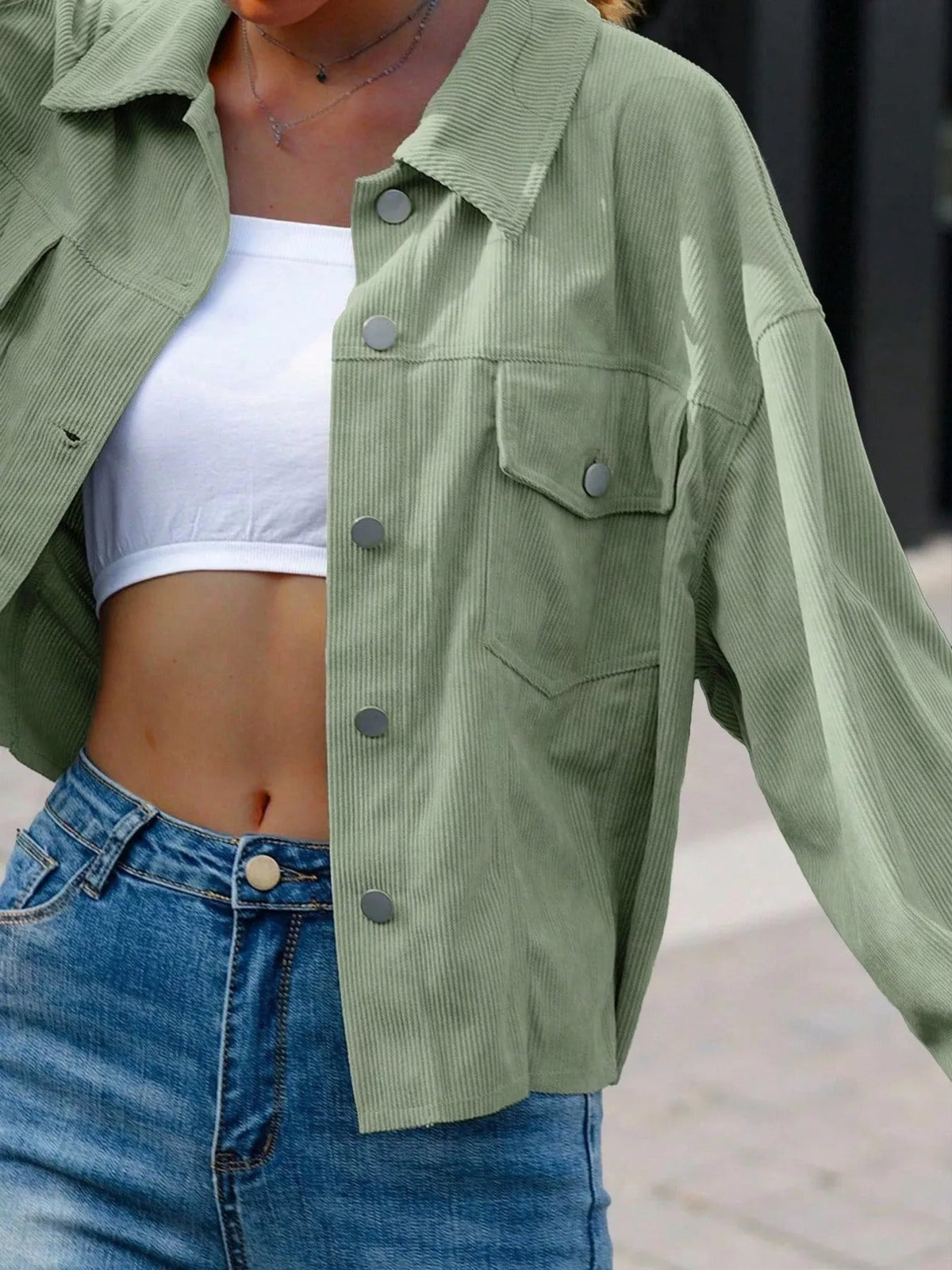 Corduroy Button-Down Shacket - Lilixa.store