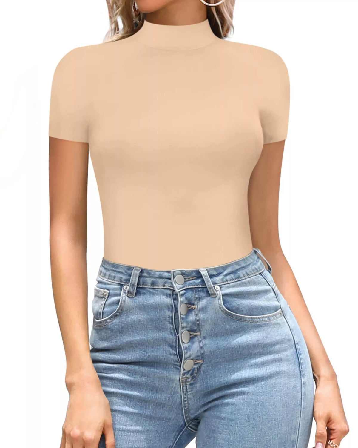 Mock Neck Short Sleeve Bodysuit - Lilixa.store