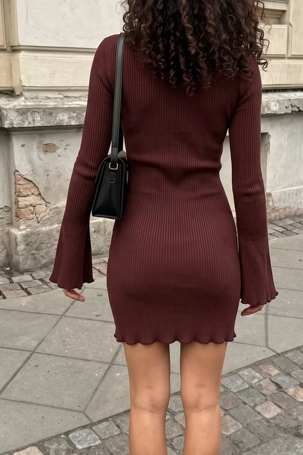 Mock Neck Ribbed Knit Bodycon Mini Dress - Lilixa.store