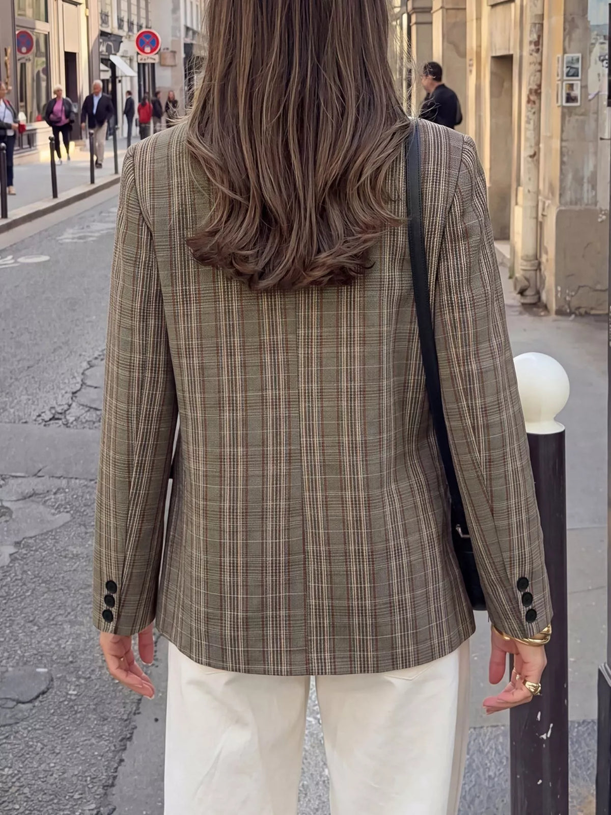 Plaid Single-Button Blazer - Lilixa.store