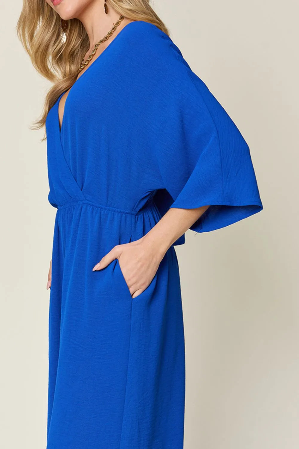 Double Take Full Size Surplice Wide Leg Jumpsuit with Pockets - Lilixa.store