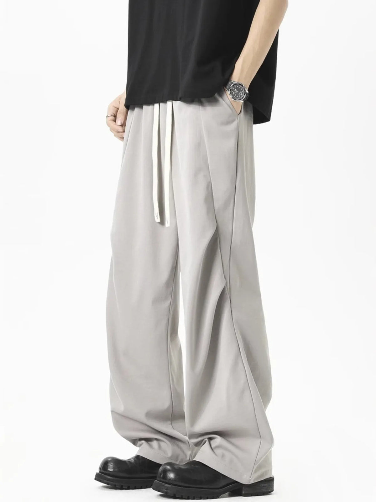Men's Plus Size Loose Fit Drawstring Pants in Grey