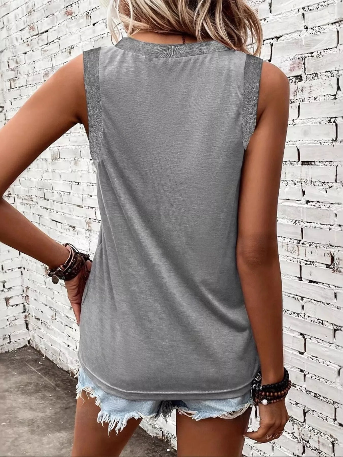 V-Neck Ribbed Trim Tank - Lilixa.store