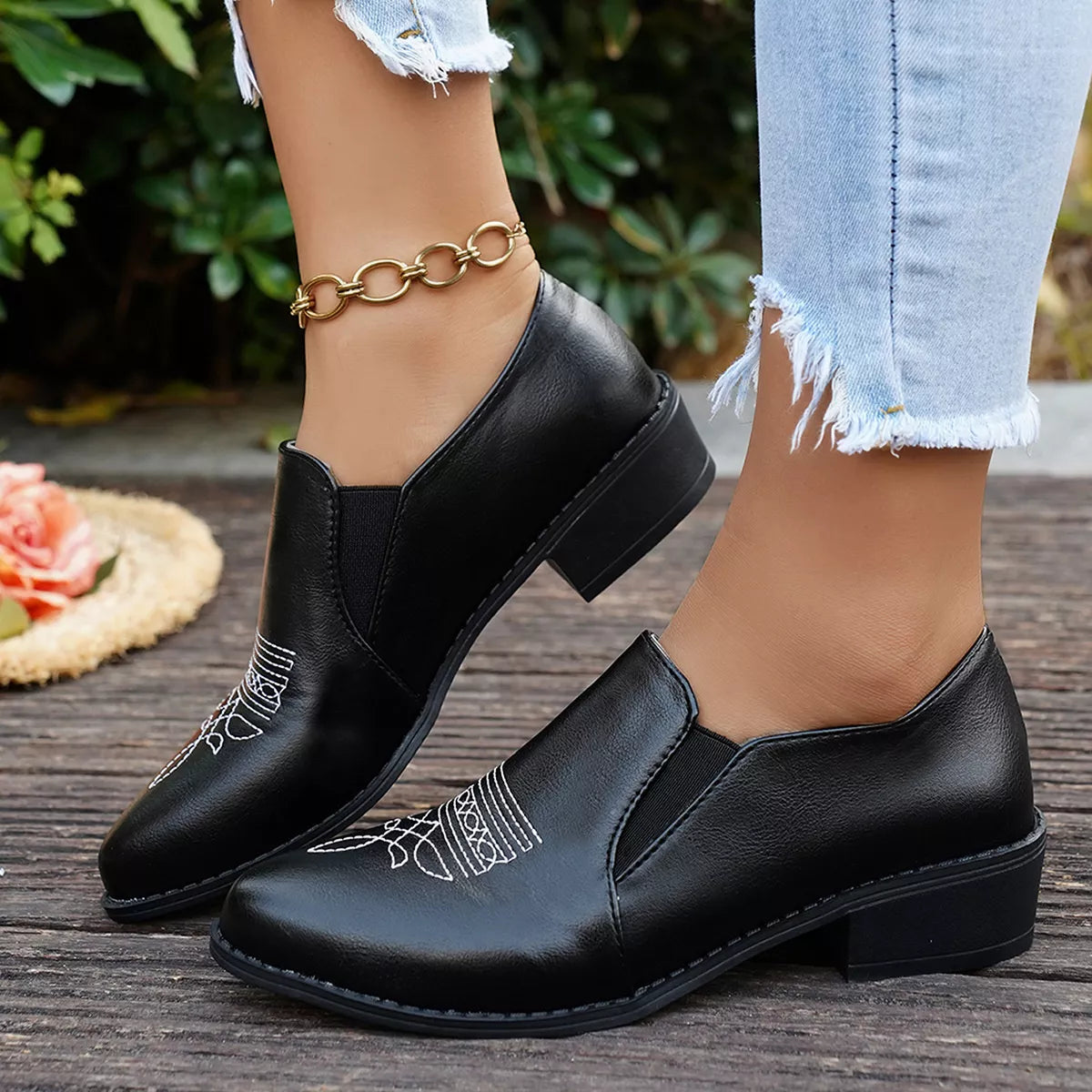 Point Toe Block Heels Loafers