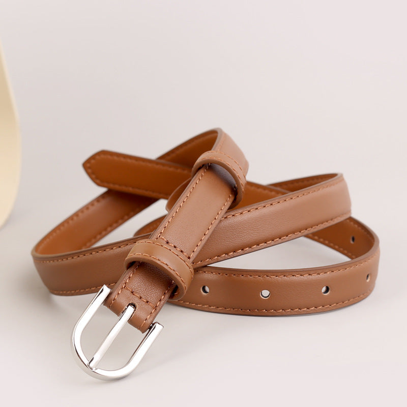 Skinny Leather Belt with Silver Buckle - Lilixa.store