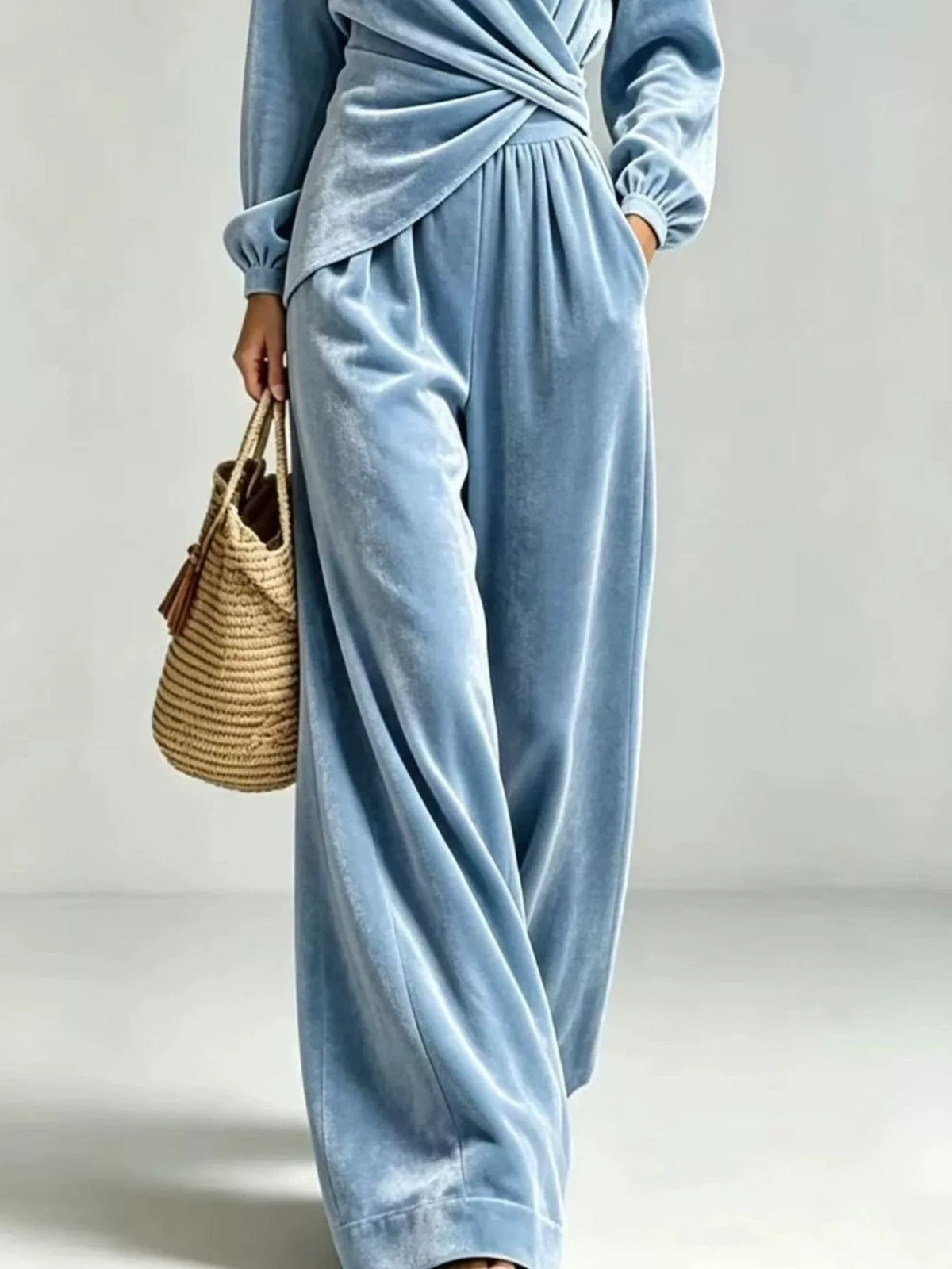 Velvet Wrap-Front Top and Pants Set