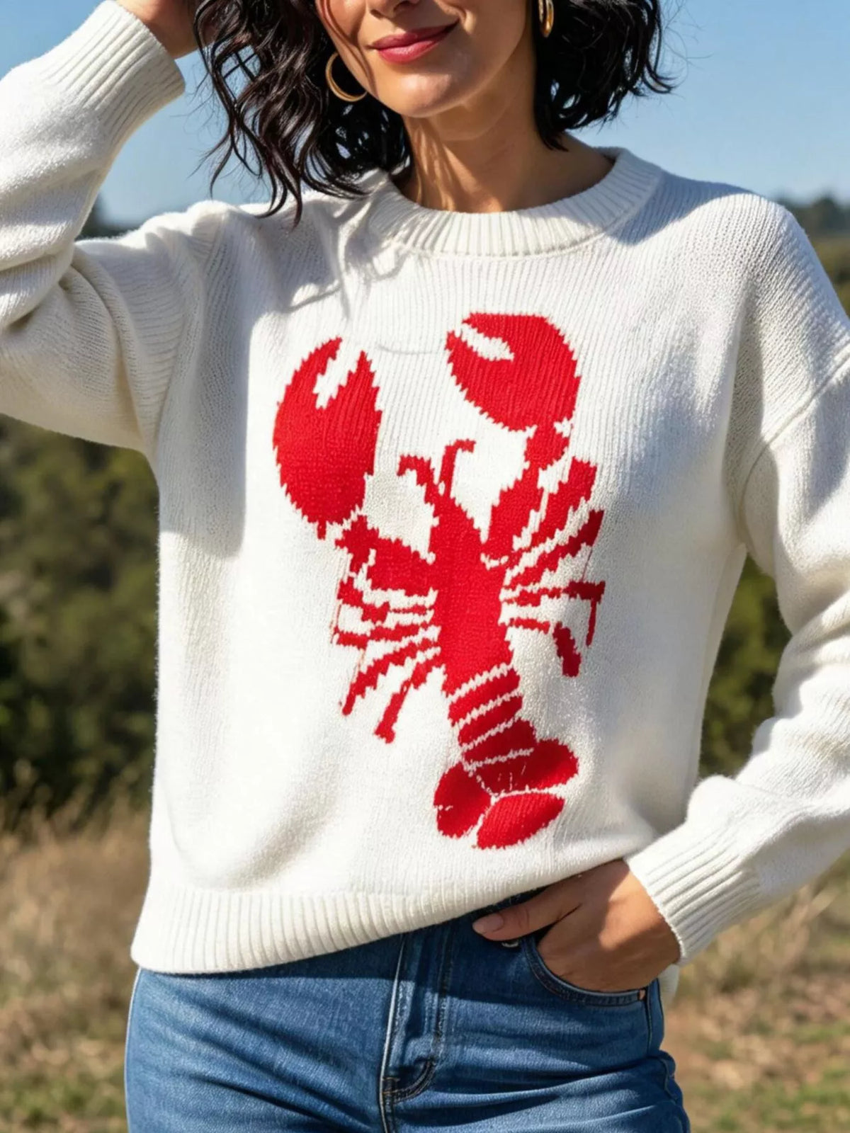 Lobster Graphic Crew Neck Sweater - Lilixa.store
