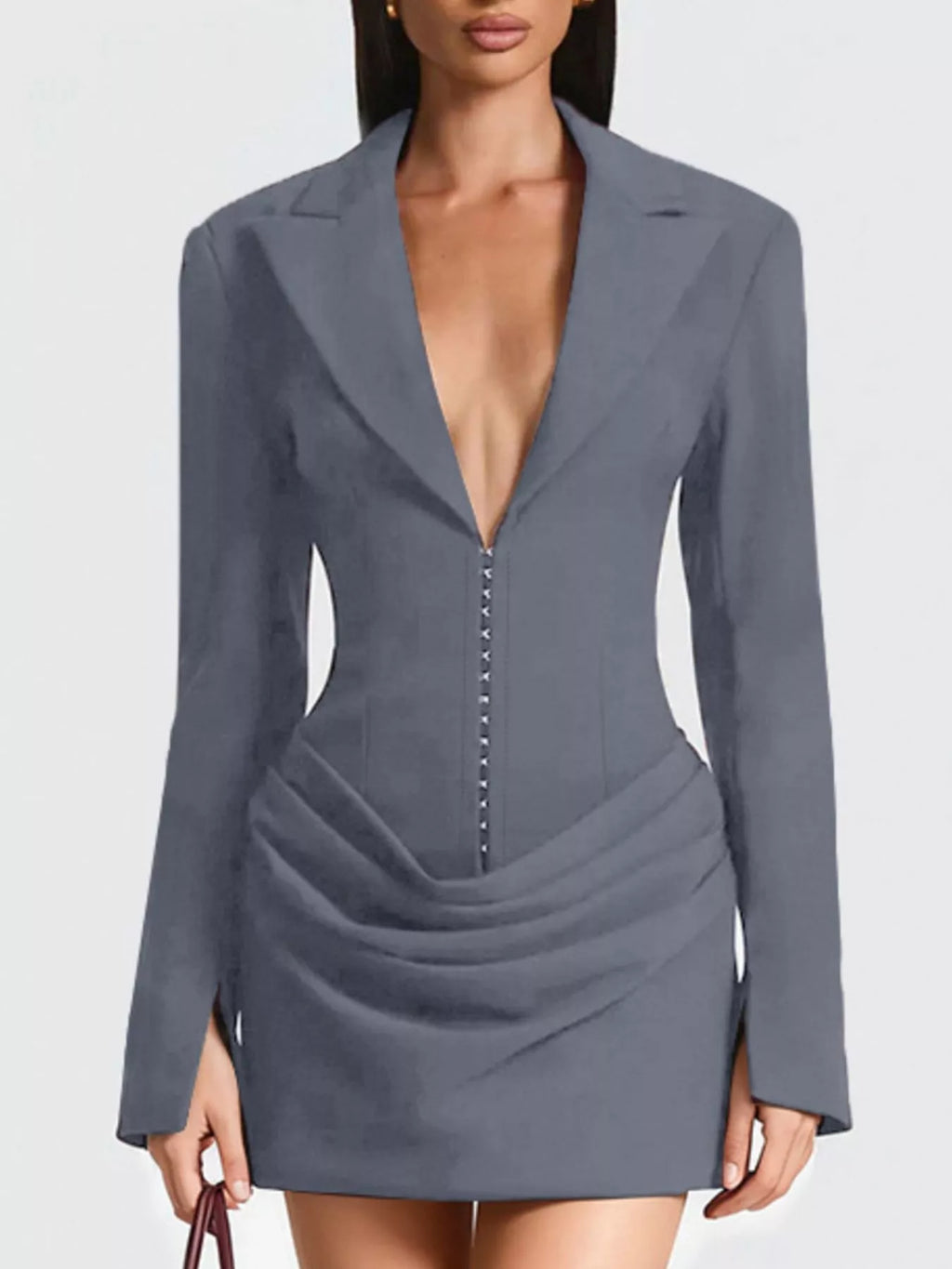 Full Size Blazer-Style Long Sleeve Mini Dress Plus Size - Lilixa.store