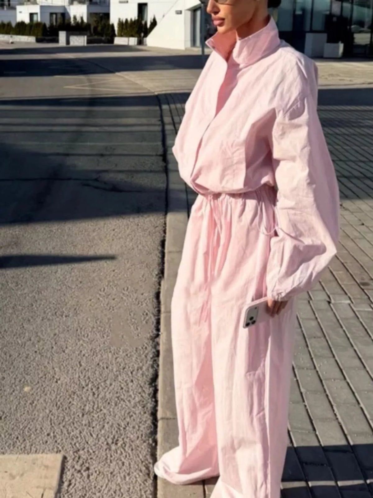Drawstring Hem Crop Jacket and Wide-Leg Pant Set, view 14