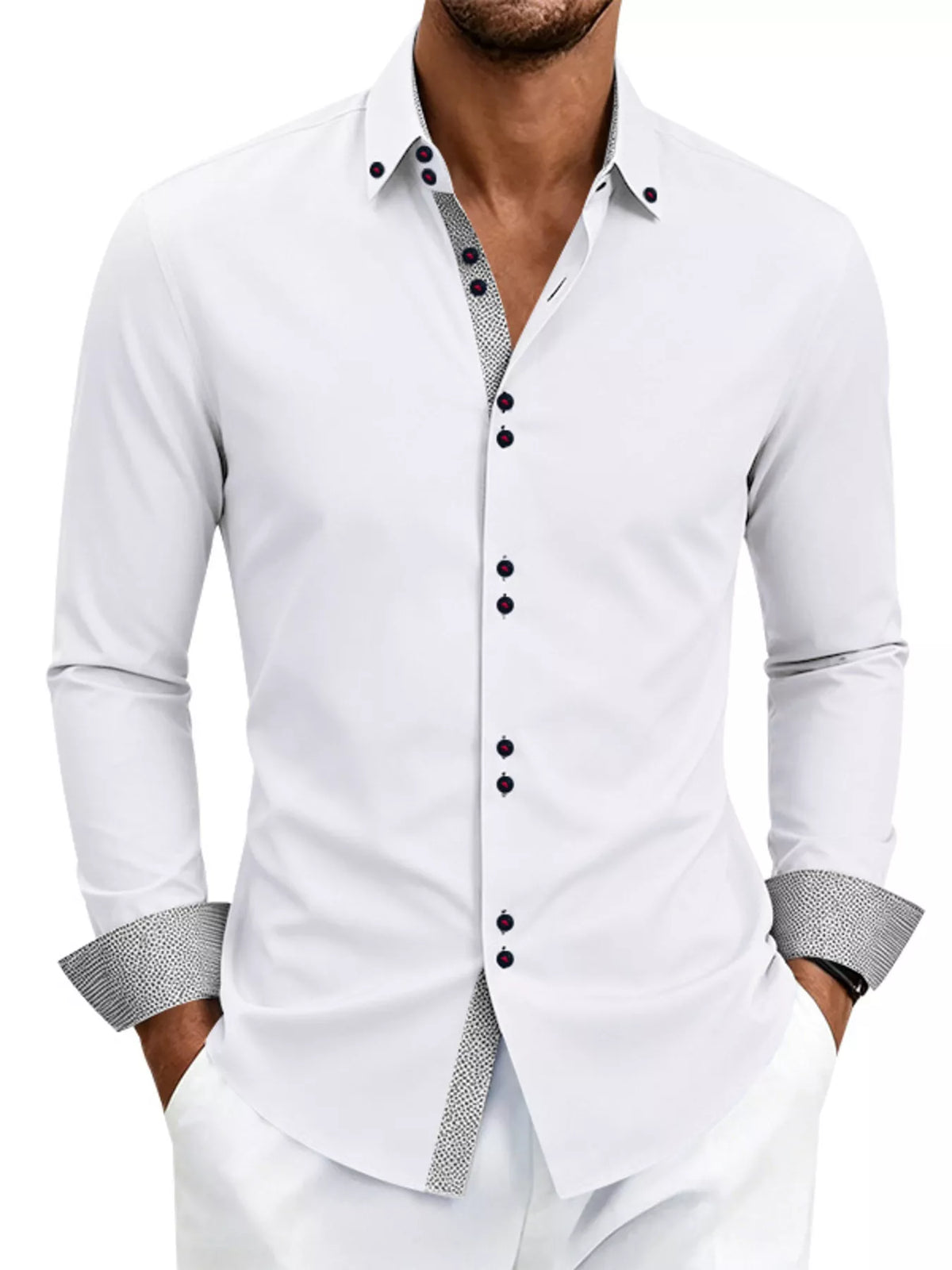 Men's Full Size Slim Fit Contrast Trim Shirt Plus Size - Lilixa.store
