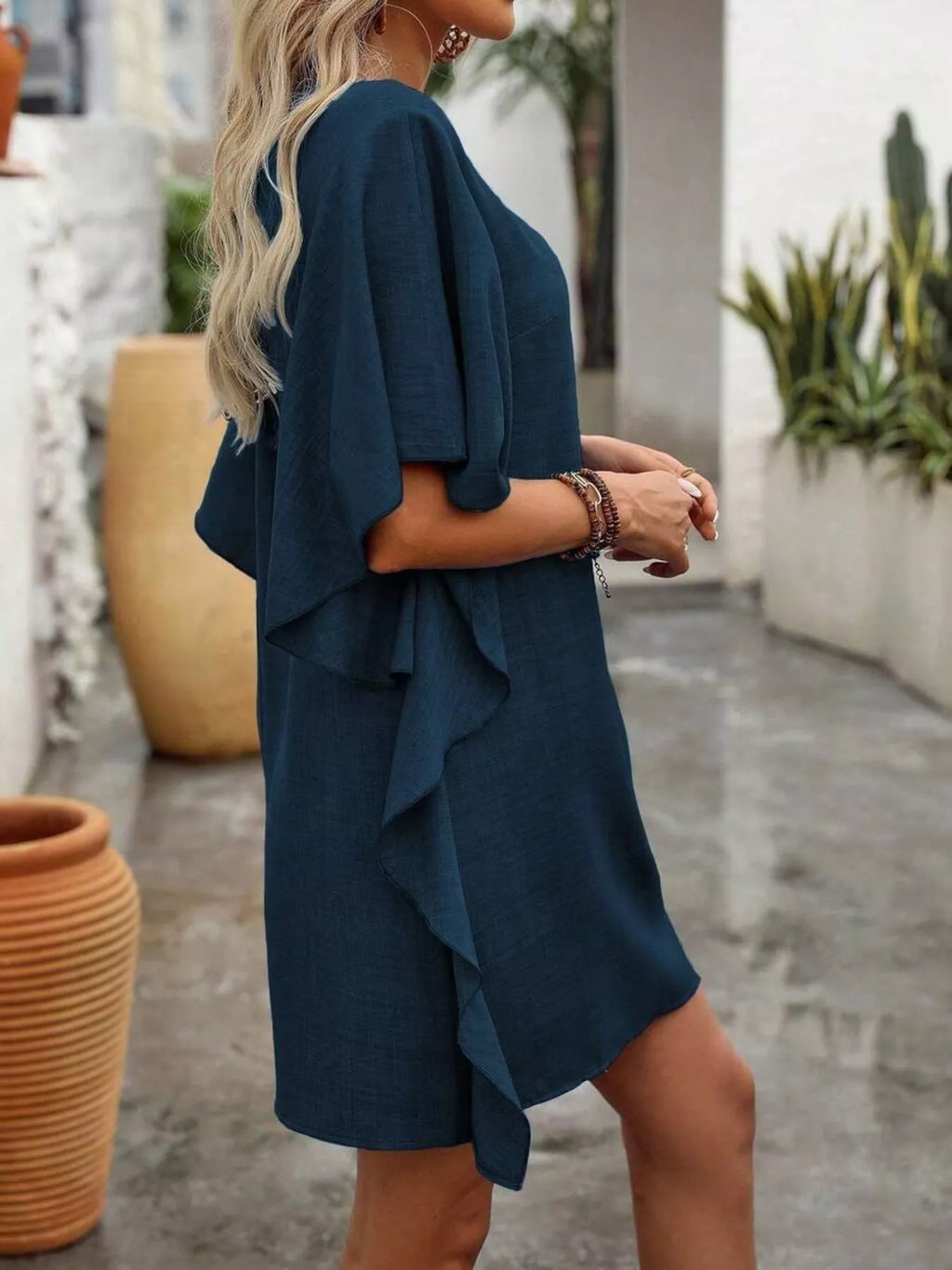 Ruffled Flutter Sleeve V-Neck Mini Dress - Lilixa.store