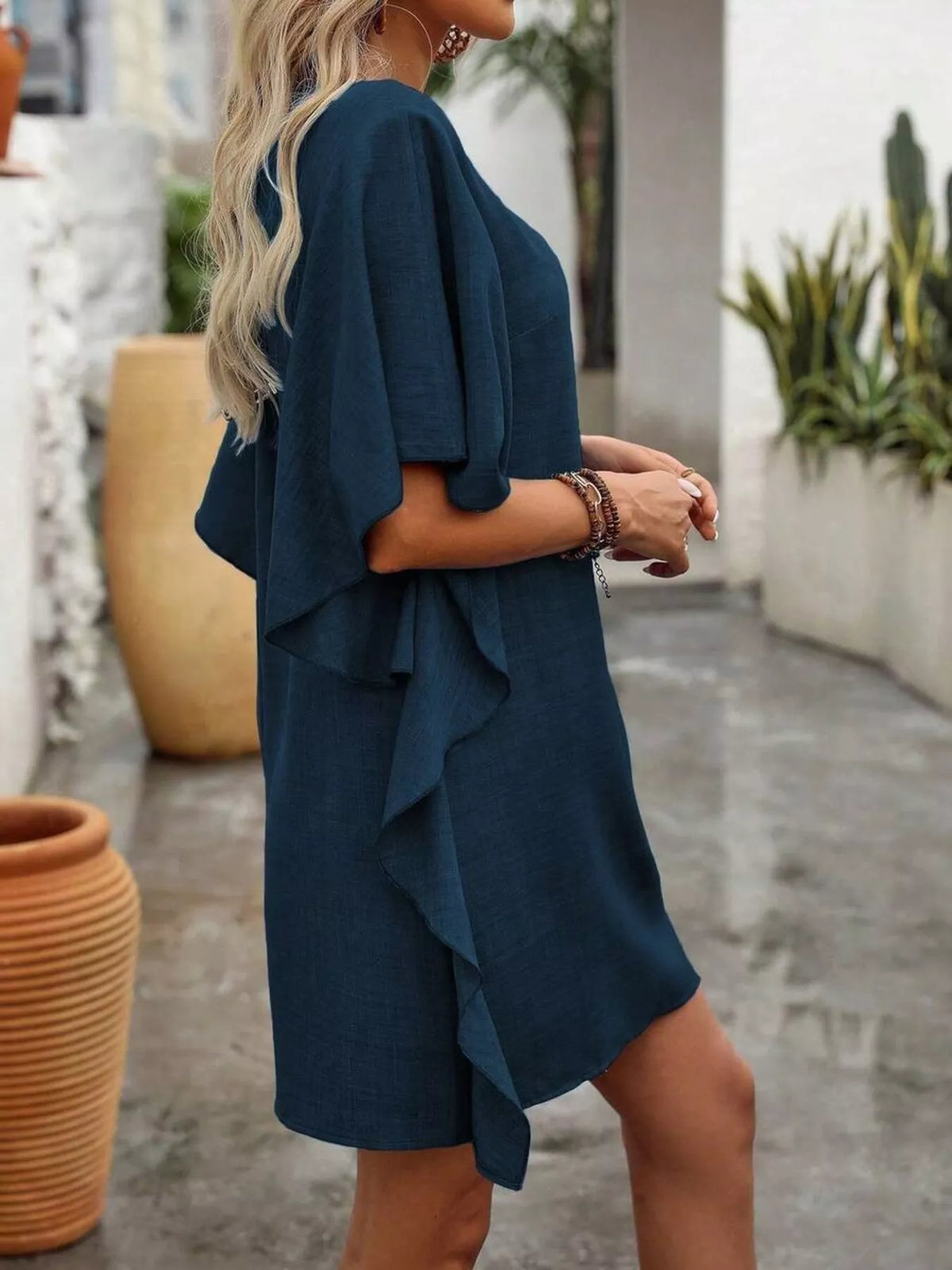 Ruffled Flutter Sleeve V-Neck Mini Dress - Lilixa.store
