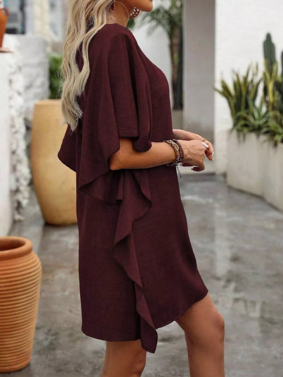 Ruffled Flutter Sleeve V-Neck Mini Dress - Lilixa.store