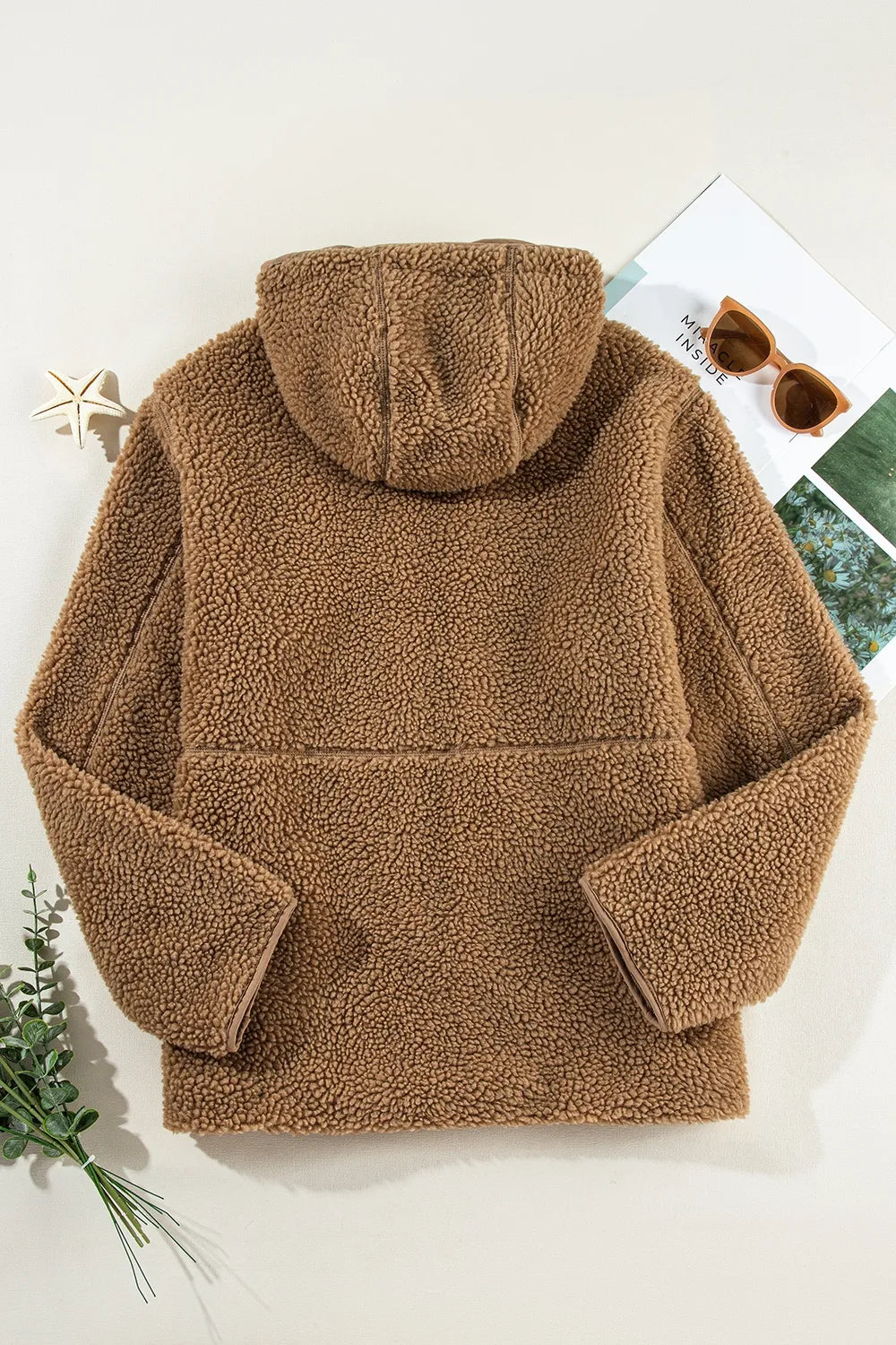 Drawstring Fleece Zip Up Hooded Jacket, view 13
