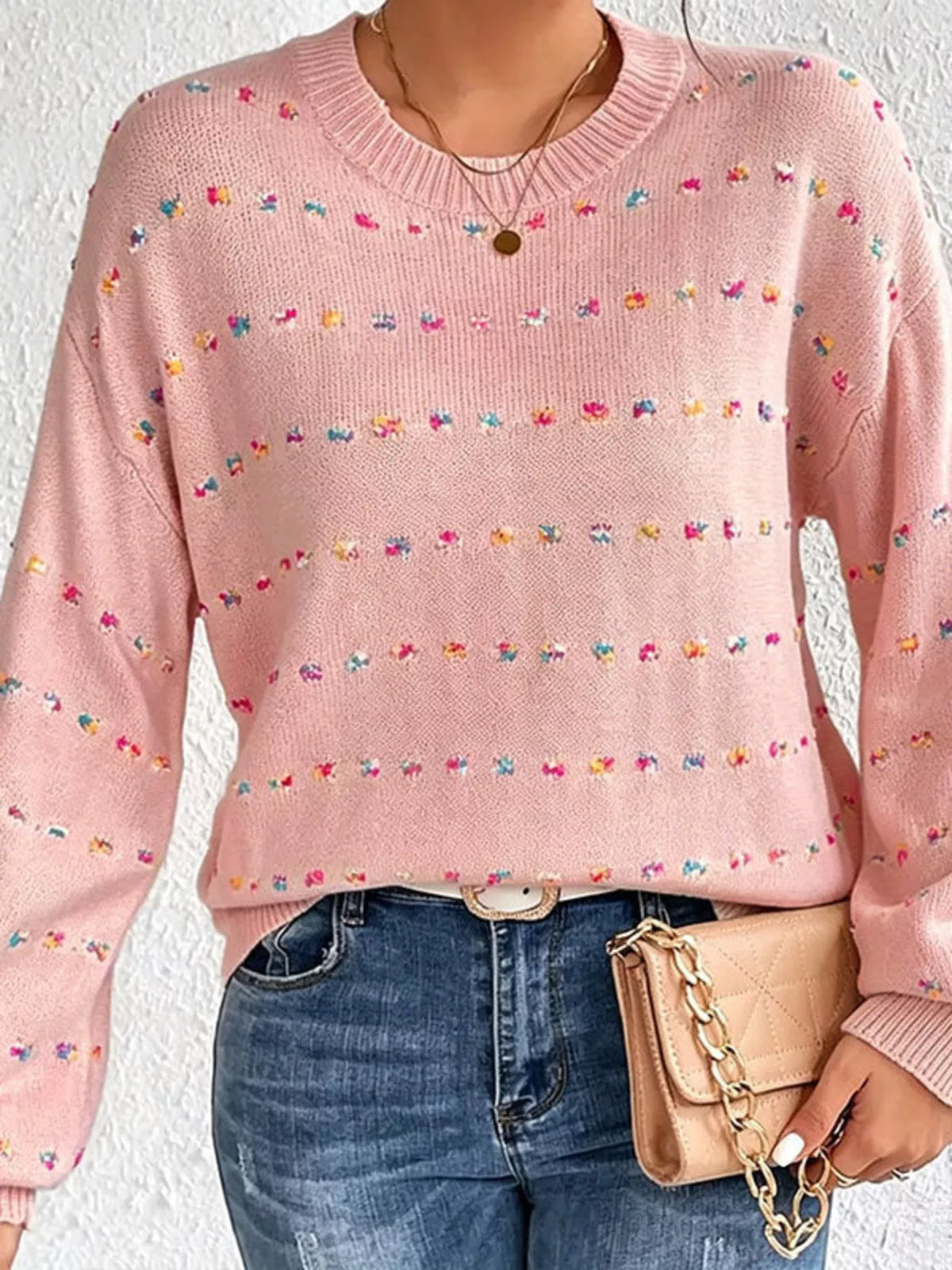 Multi-Color Confetti Dot Drop Shoulder Sweater, view 6
