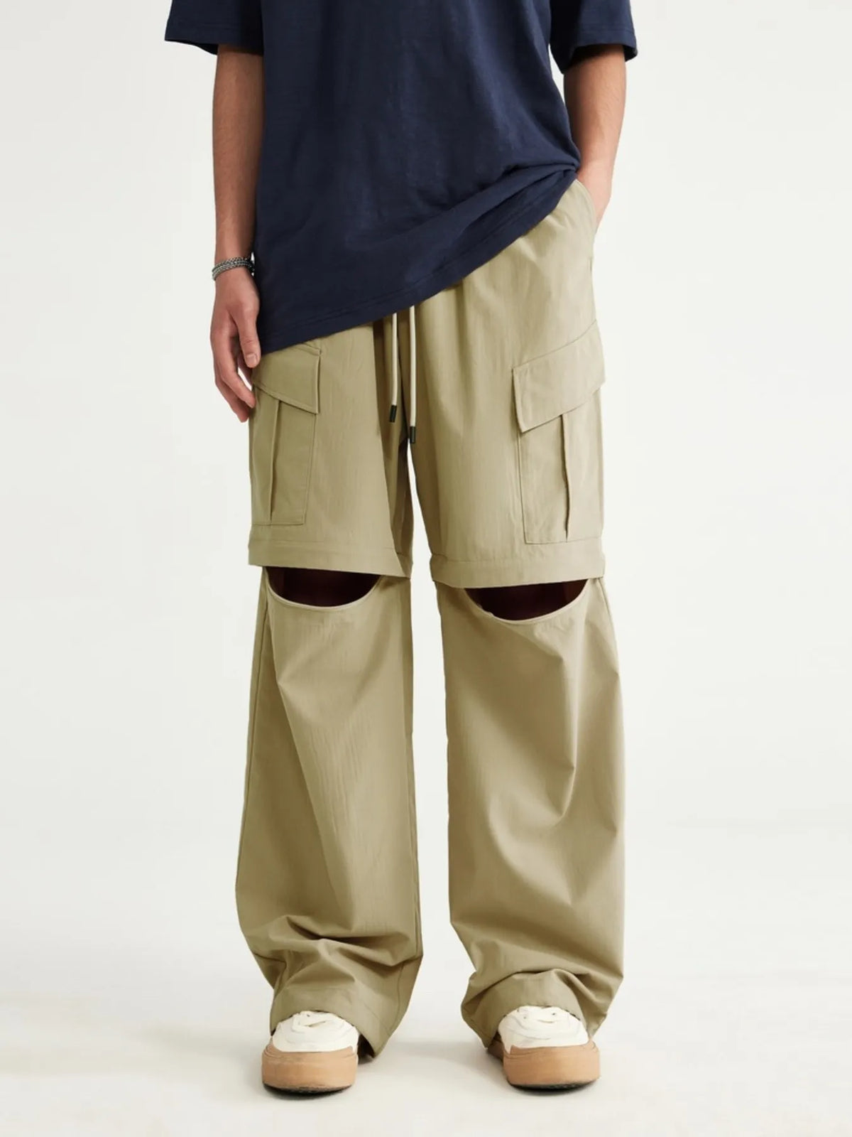 Men's Drawstring Cargo Pants in Khaki