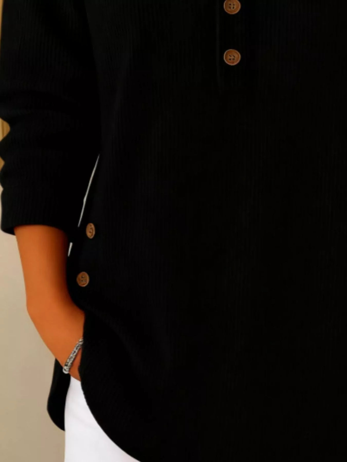 Full Size Button Detail Corduroy Top Plus Size