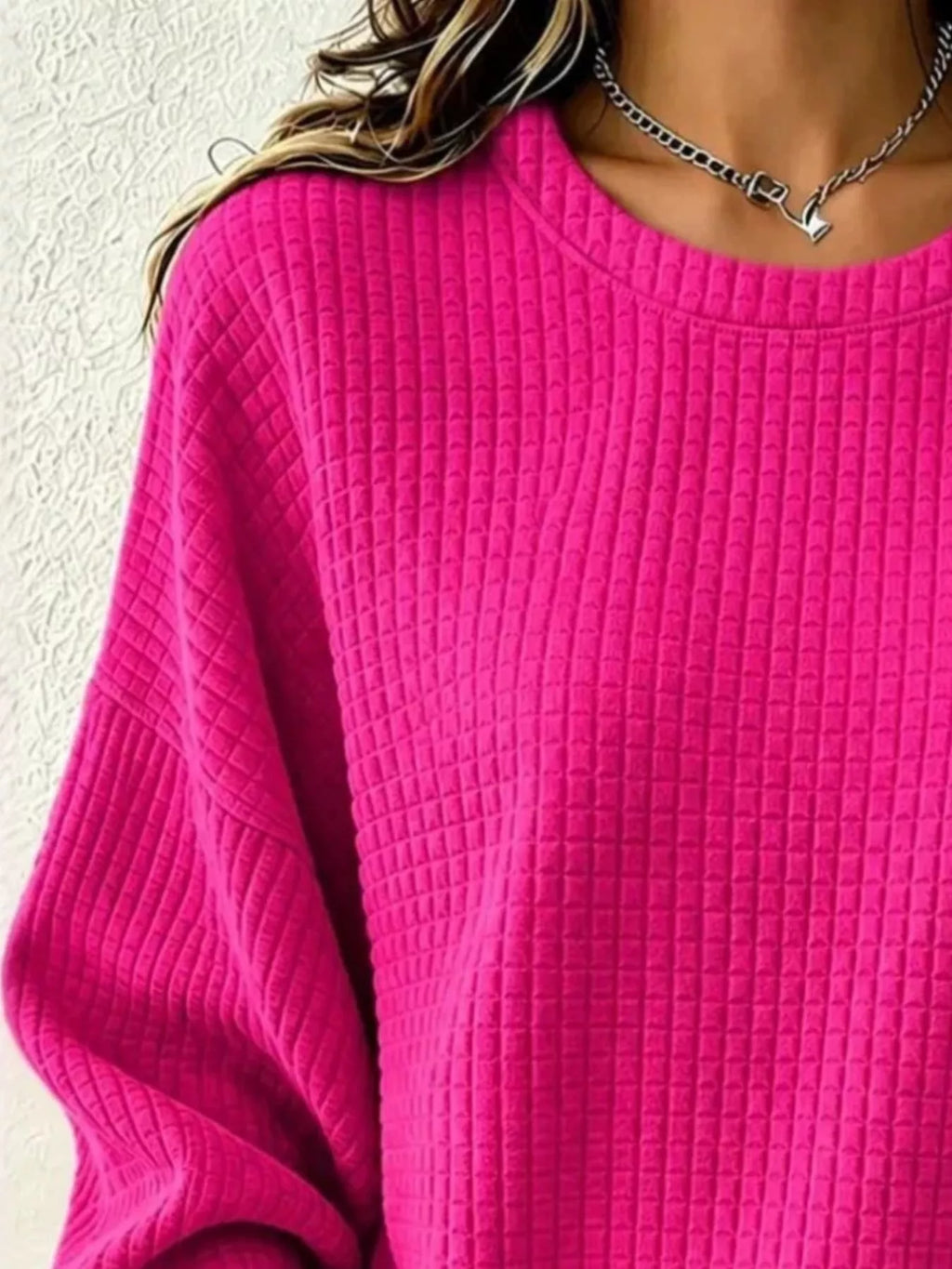 Full Size Waffle Knit Long Sleeve Crew Neck Sweatshirt Plus Size - Lilixa.store