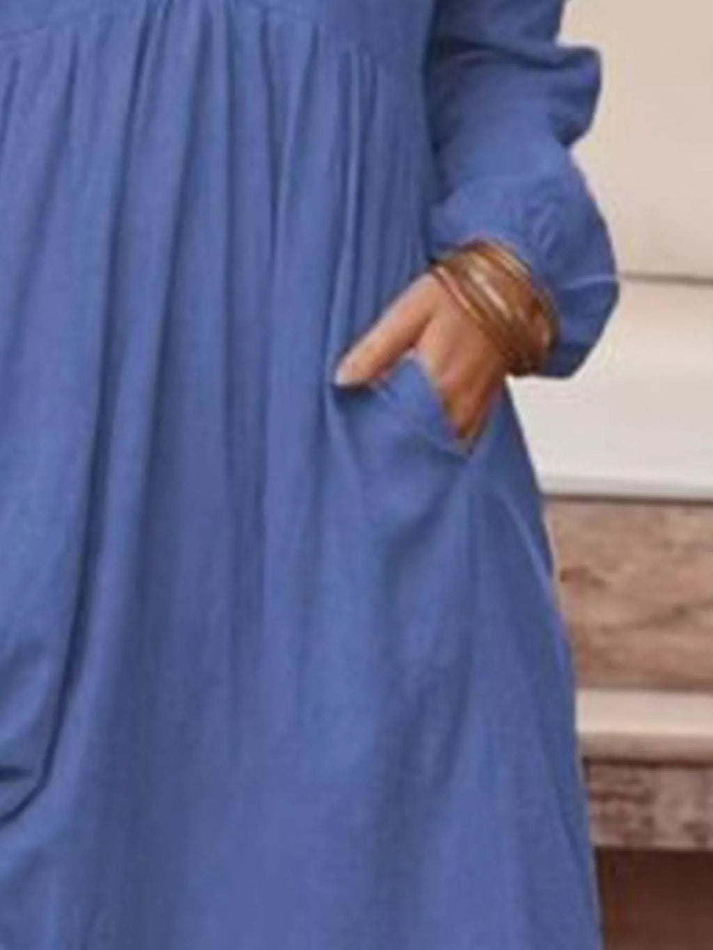 Full Size V-Neck Long Sleeve Tiered Maxi Dress with Pockets Plus Size - Lilixa.store