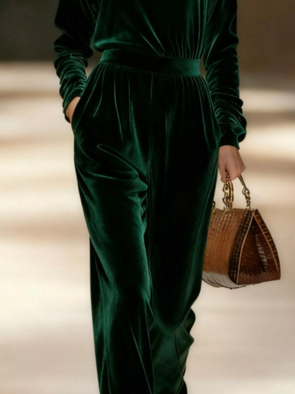 Full Size Velvet Turtleneck Long Sleeve Top and Wide-Leg Pants Set Plus Size - Lilixa.store