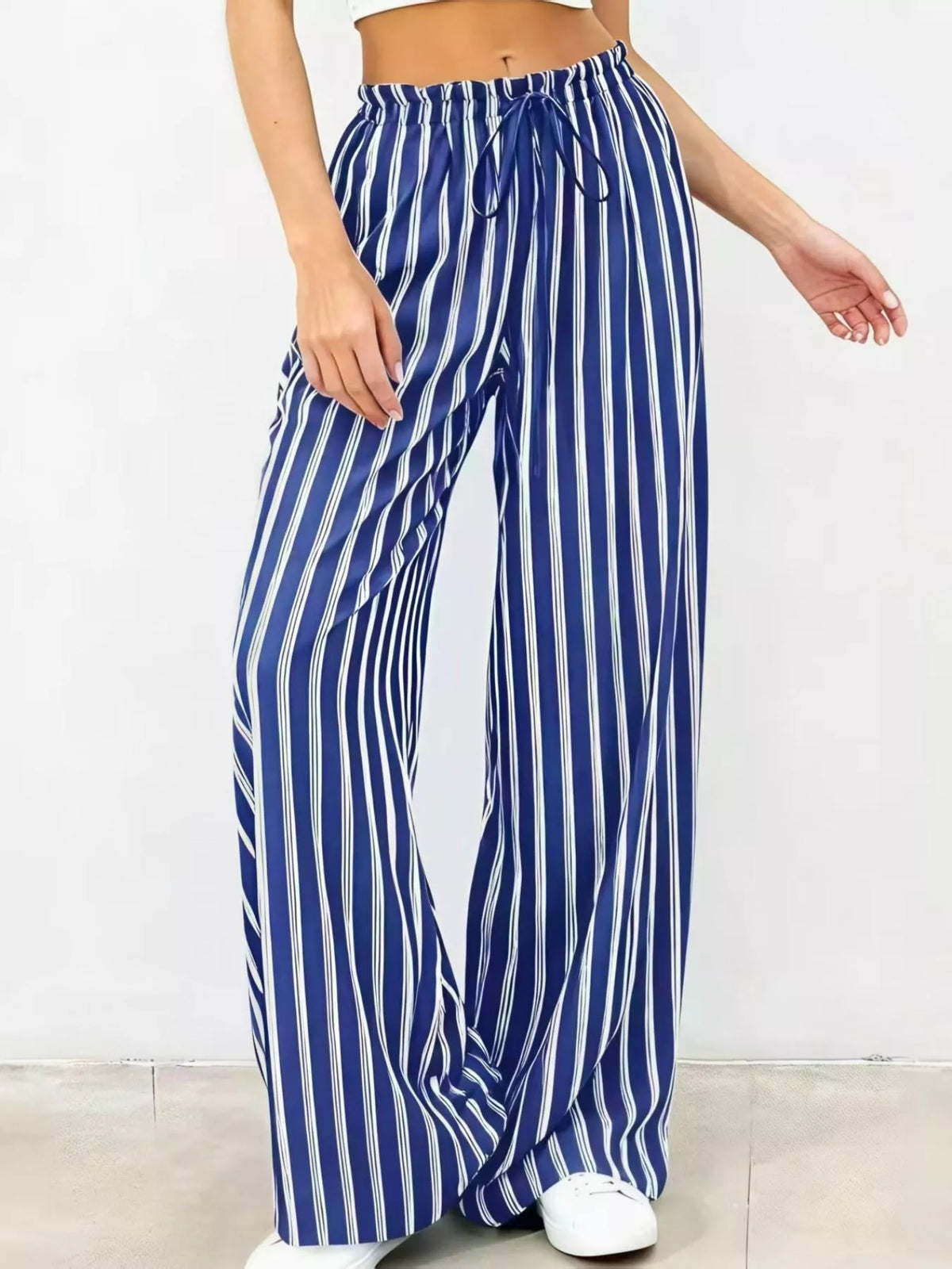 Striped Wide-Leg Drawstring Pants