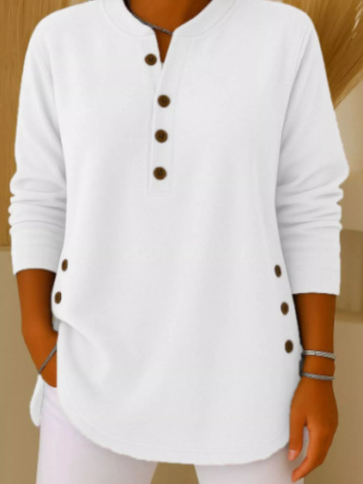 Full Size Button Detail Corduroy Top Plus Size