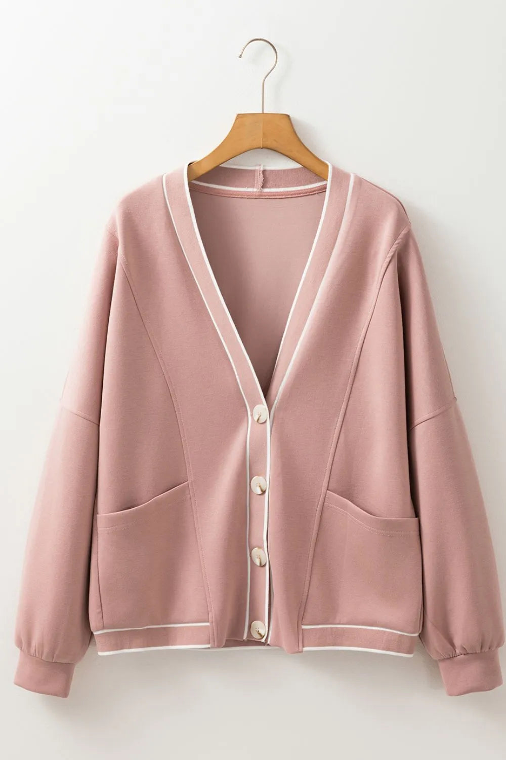 Contrast Trim V Neck Button Up Cardigan - Lilixa.store
