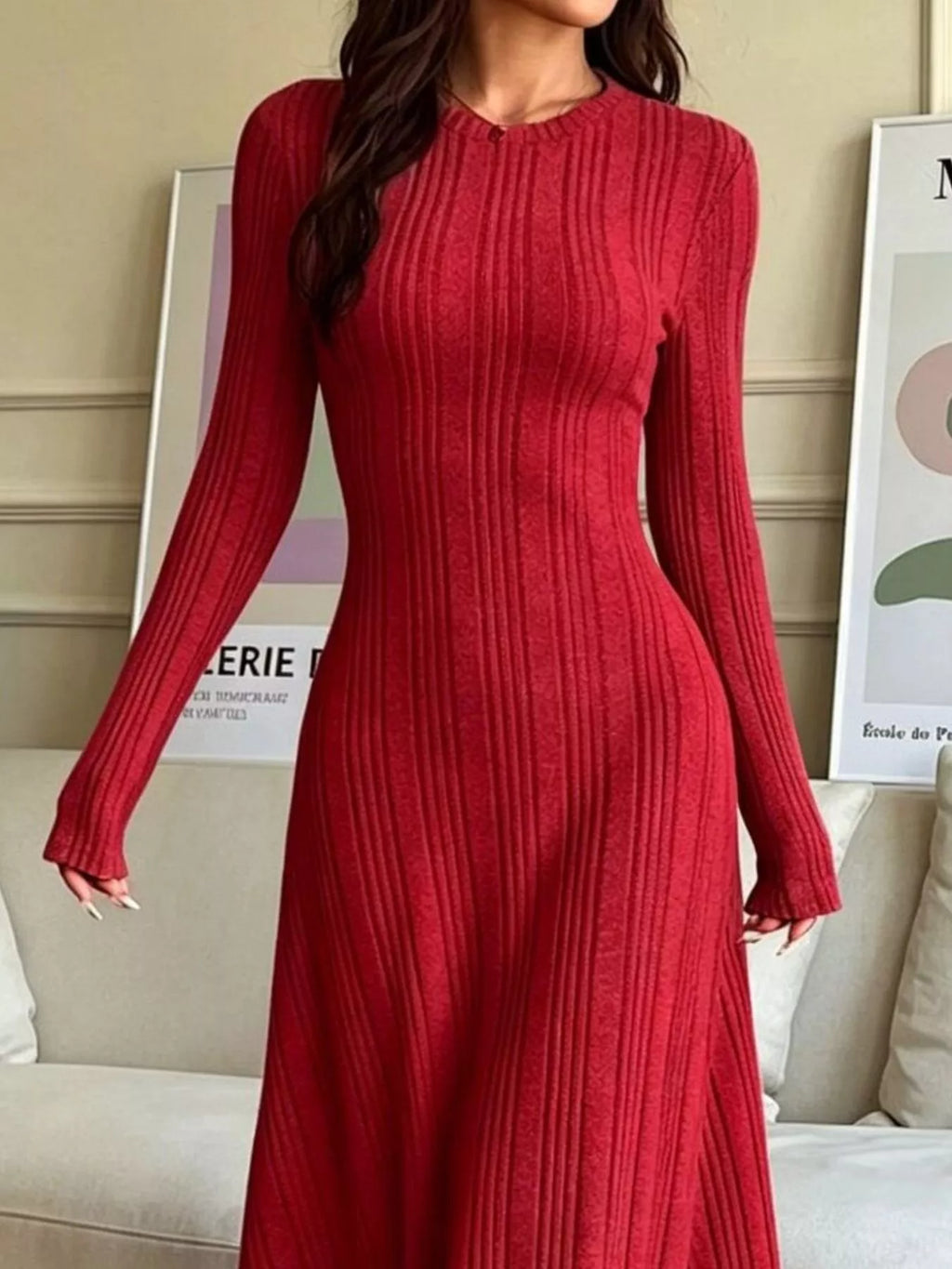 Long Sleeve Ribbed Knit Dress - Lilixa.store