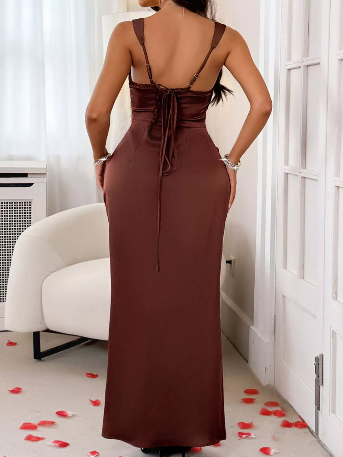 Wide Strap Satin Maxi Dress - Lilixa.store