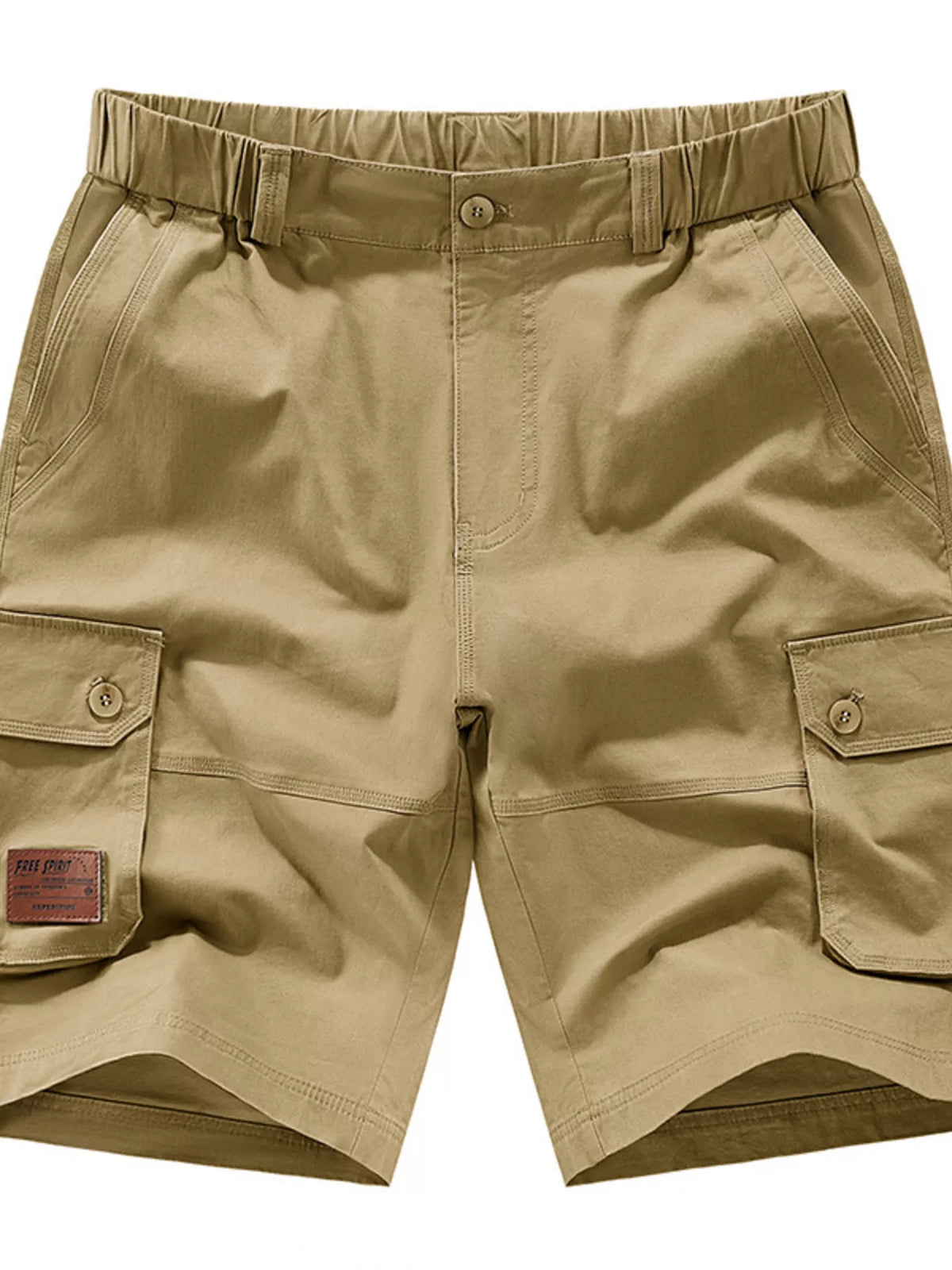 Men's Plus Size Pocketed Elastic Waist Shorts in Khaki
