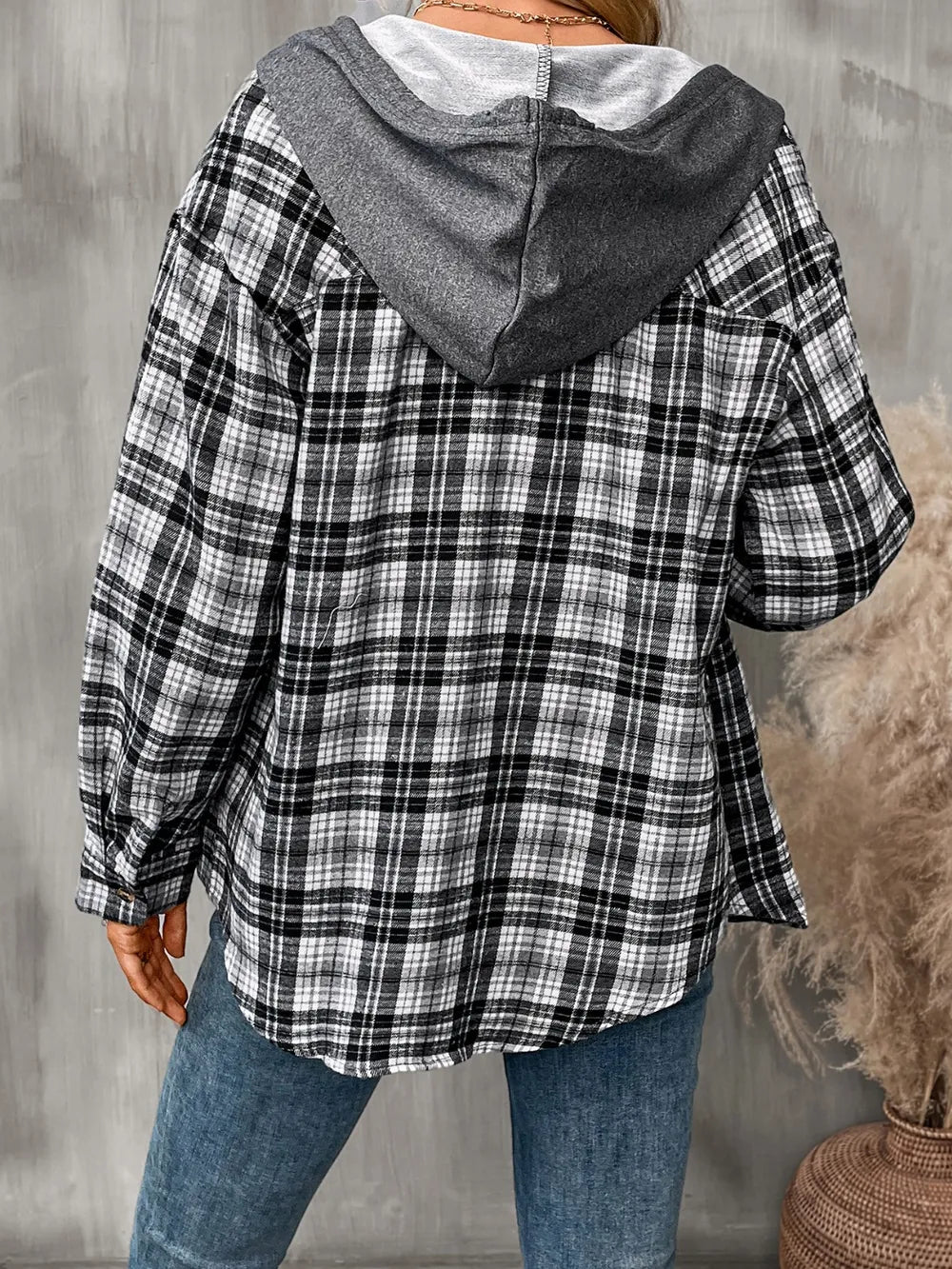 Plaid Long Sleeve Hooded Jacket, view 5