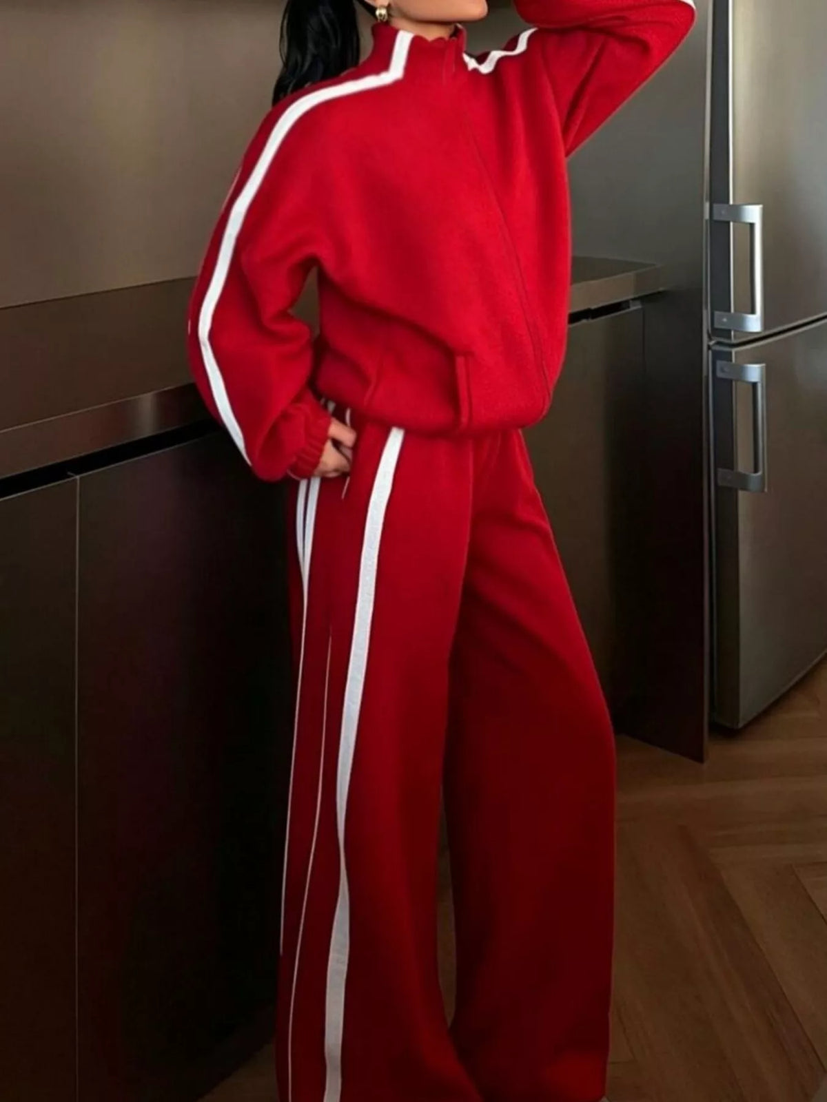 Side Stripes Zip Up Top and Pants Set - Lilixa.store