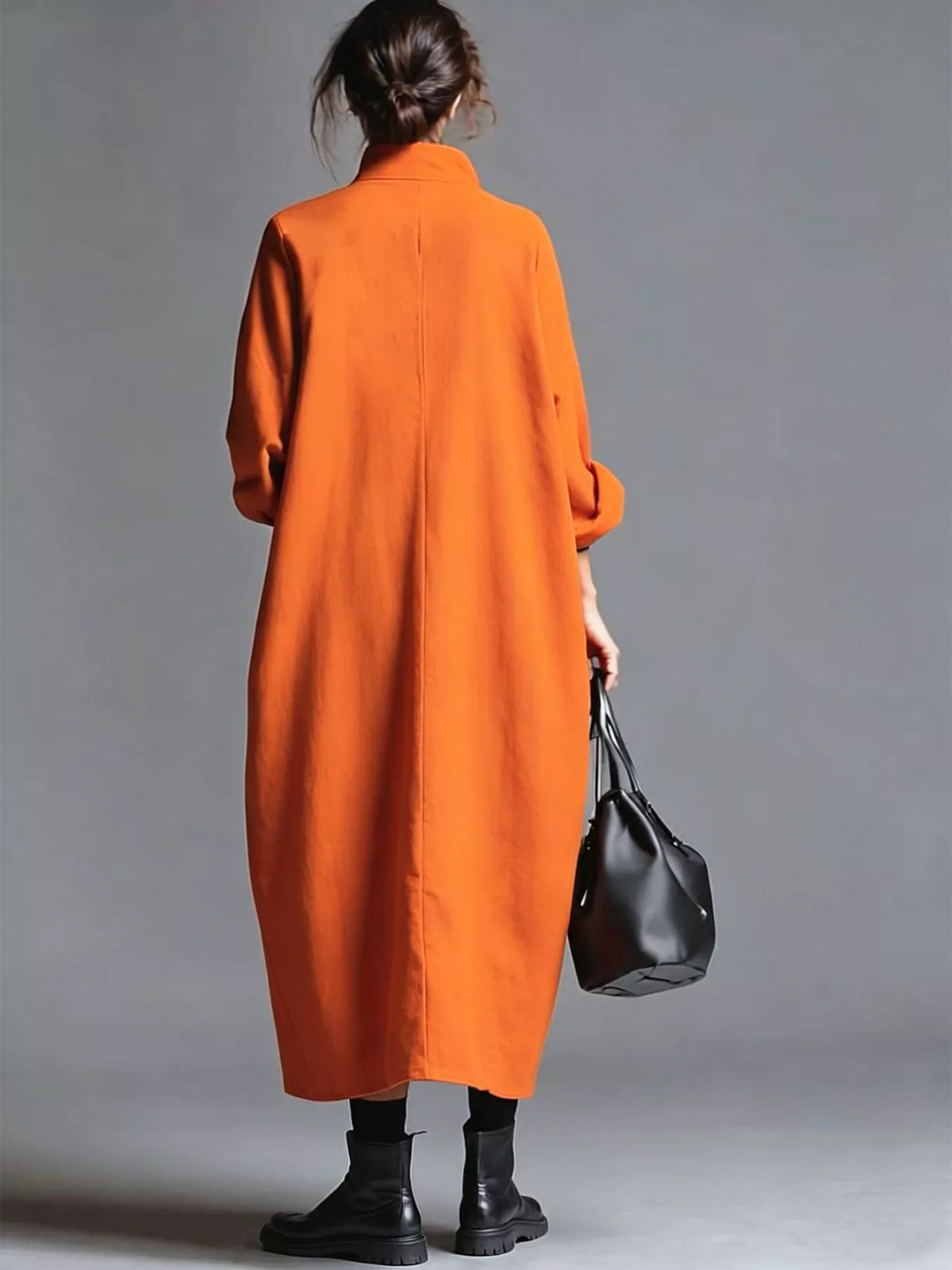 Full Size Loose-Fit Mock Neck Midi Dress with Pockets Plus Size - Lilixa.store