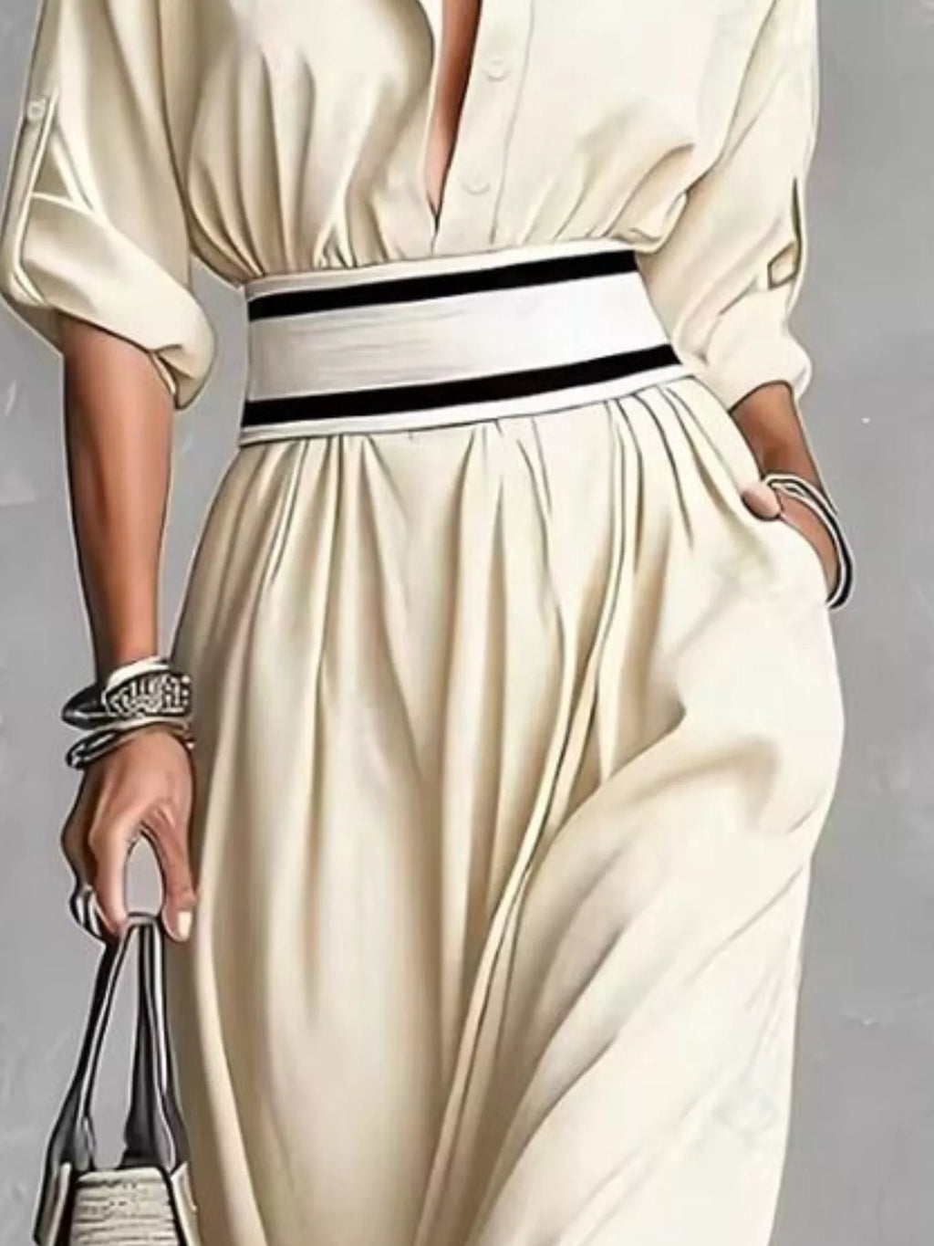 Slit Roll-Up Sleeve Maxi Dress - Lilixa.store