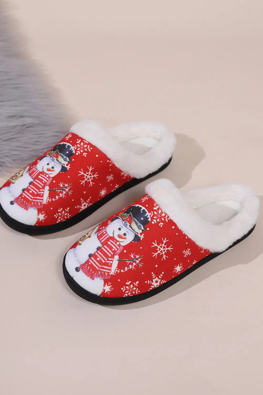 Snowman Round Toe Faux Fur Slippers - Lilixa.store