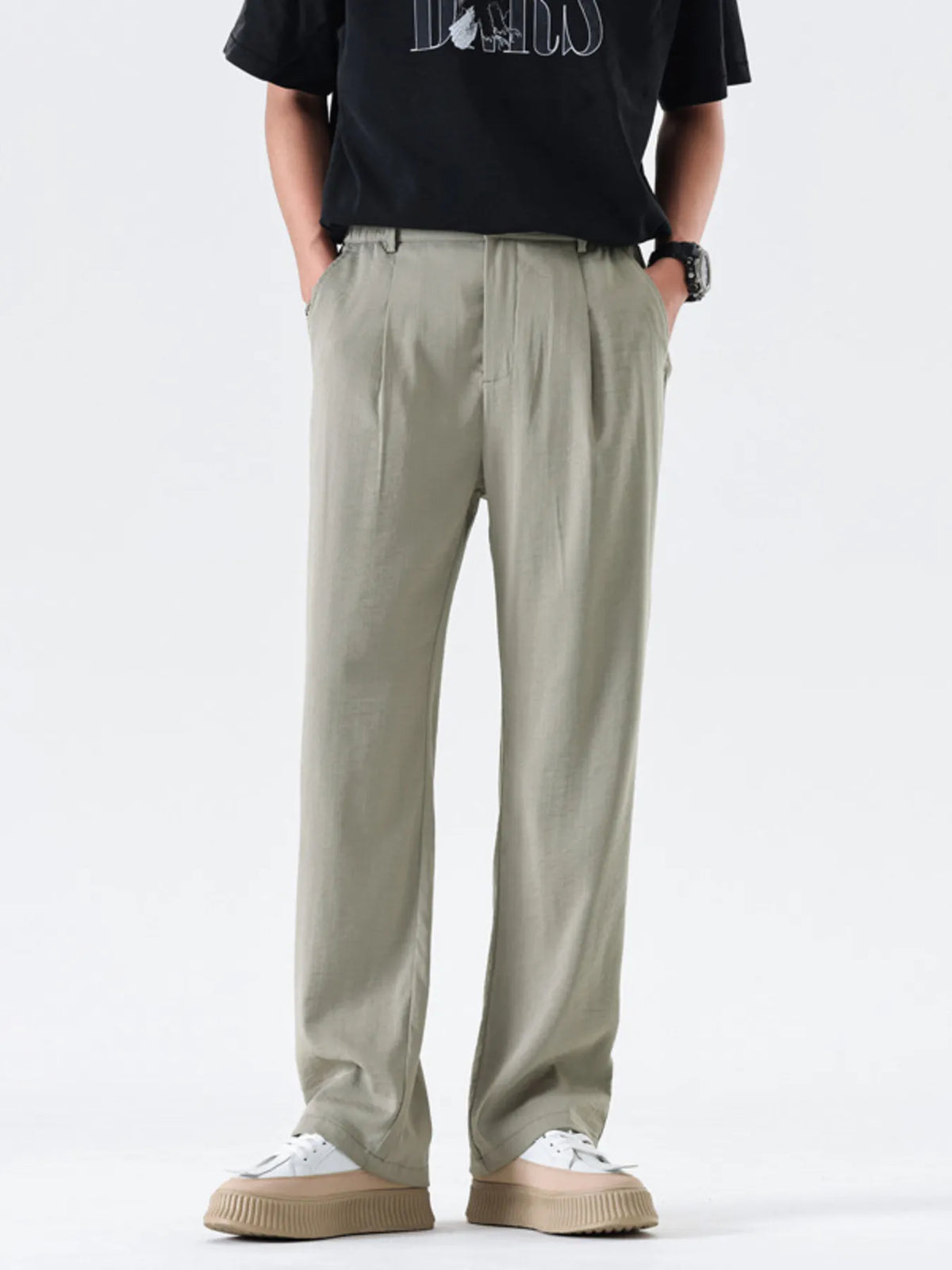 Men's Full Size Relaxed Fit Wide Leg Casual Pants Plus Size in Khaki