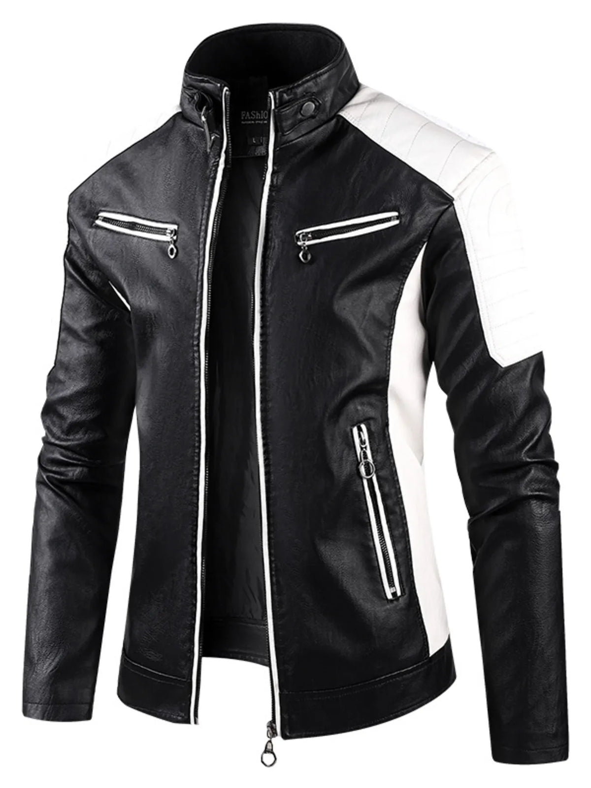 Men's Plus Size Color Block Leather Jacket - Lilixa.store