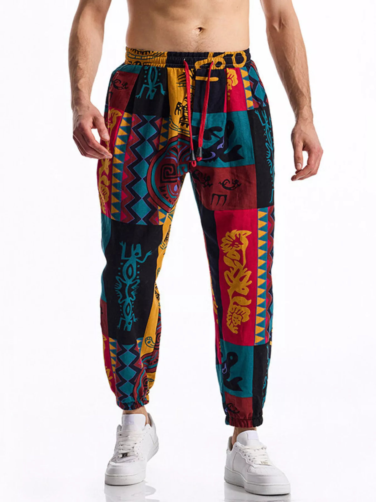 Men's Full Size Printed Drawstring Casual Pants Plus Size