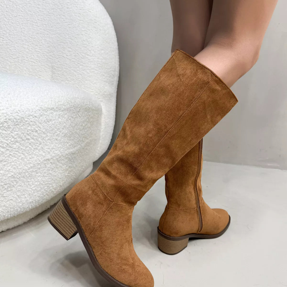 Side Zipper Closure Suede Knee-High Boots - Lilixa.store